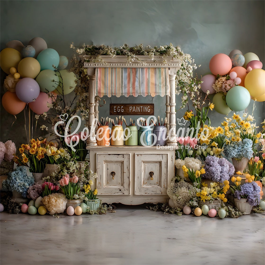 Easter Daffodil Backdrop Pastel Balloon Egg Painting Stand Easter Photo Backdrop Ideas UK By Magali