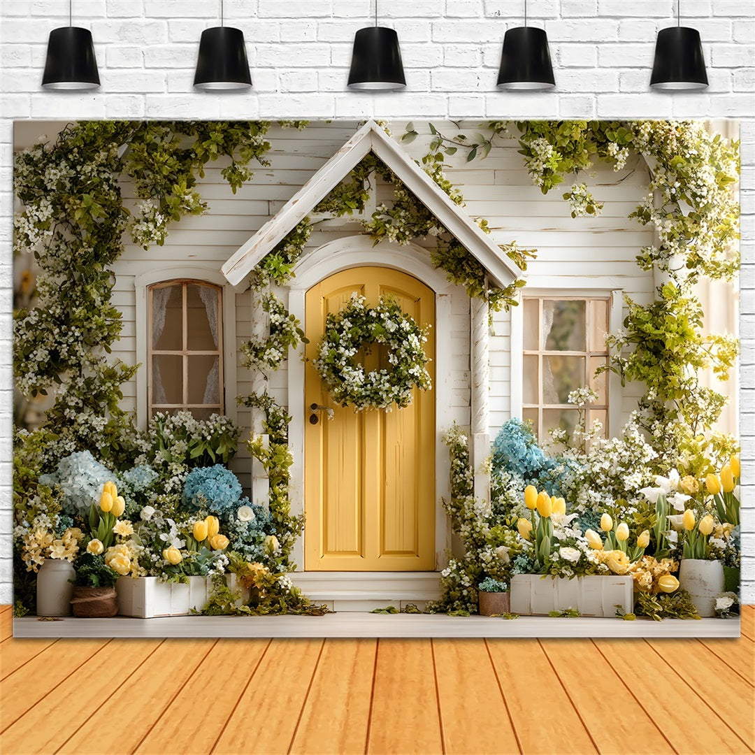 Easter European Garden Backdrop Sunny Cottage Door Hydrangea Bloom Easter Backdrop UK By Magali
