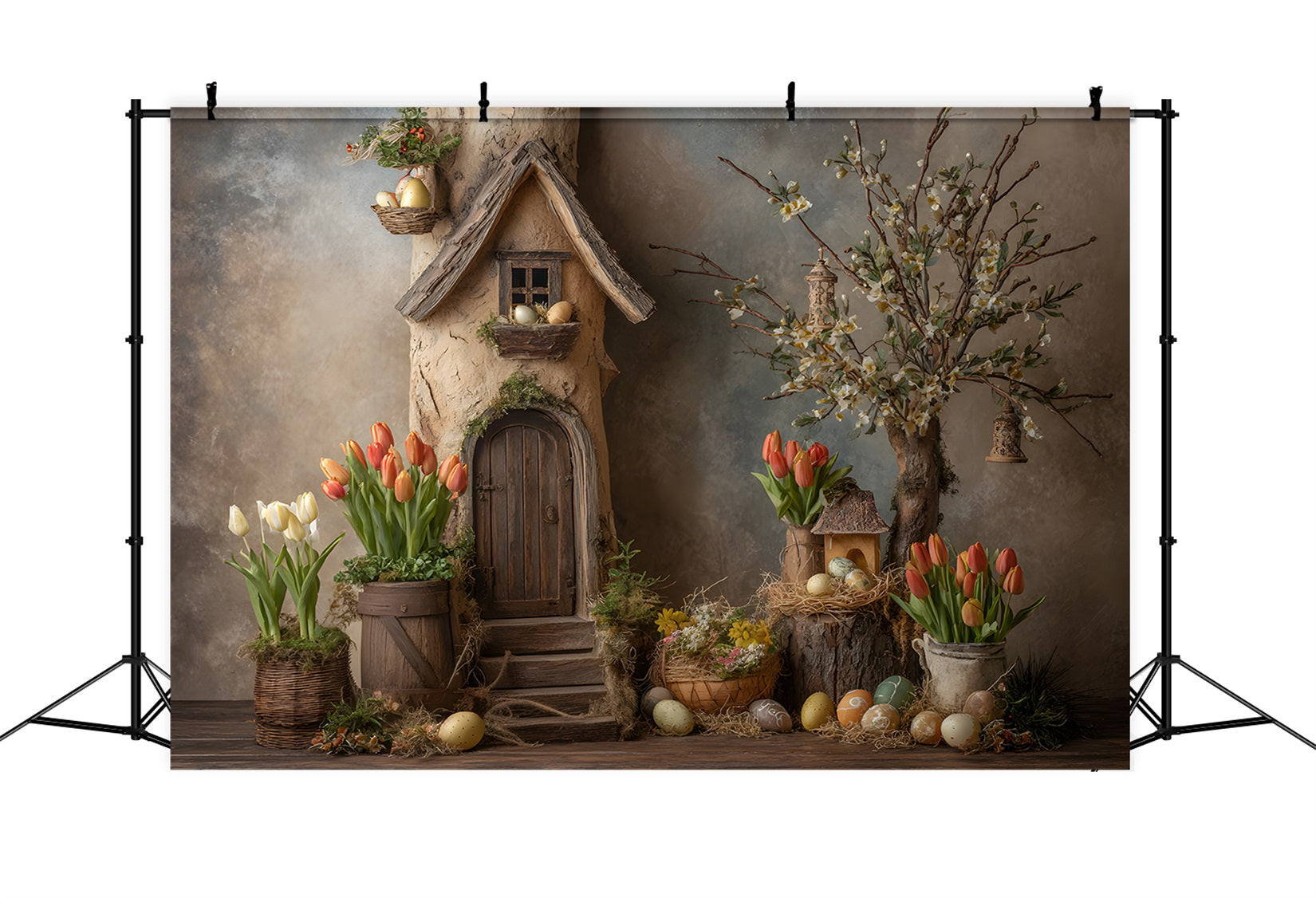 Easter Tulip Backdrop Rustic Cottage Nest Flower Easter Photoshoot Backdrop UK By Magali