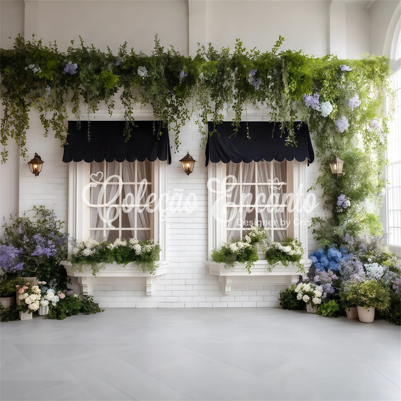 Easter Spring Backdrop Elegant Black Awning Floral Windows Backdrop For Easter UK By Magali