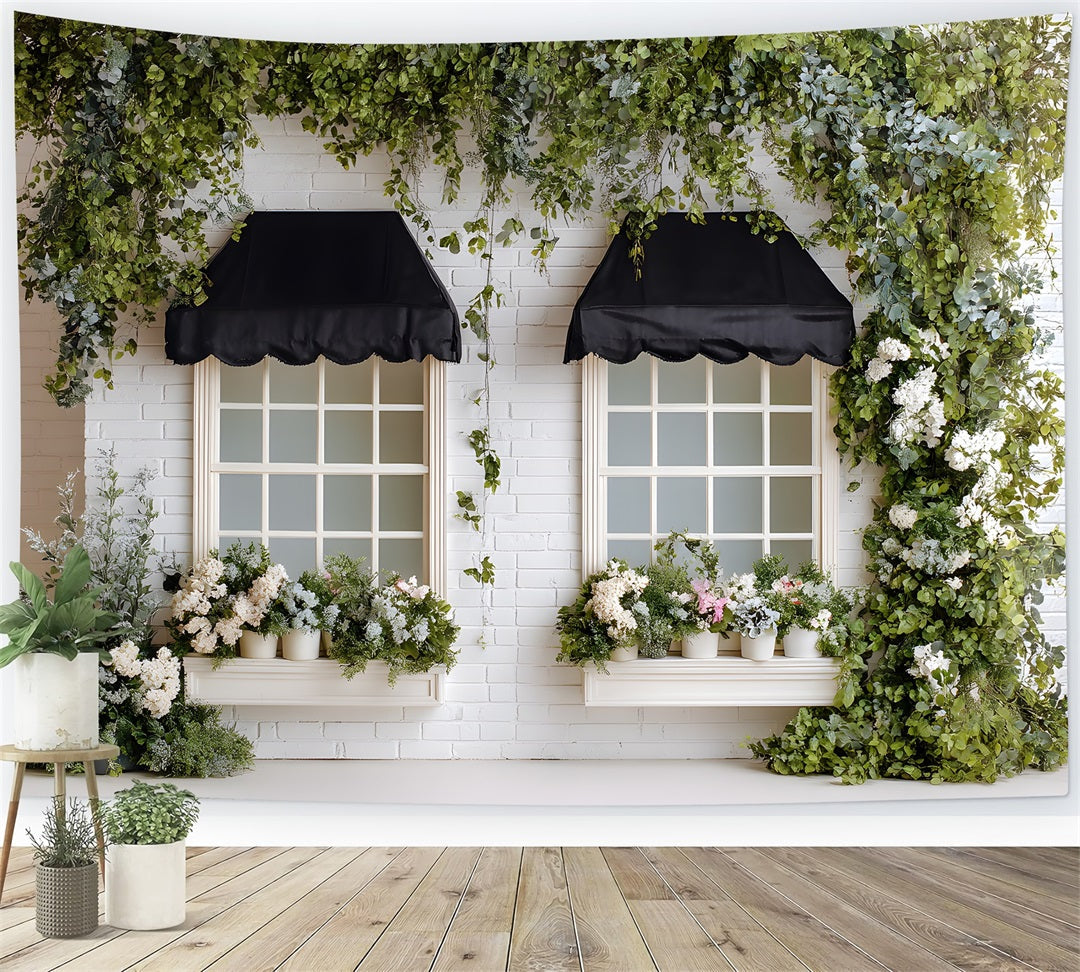 Easter Spring Backdrop Classic White Brick Awning Windows Backdrops For Easter UK By Magali