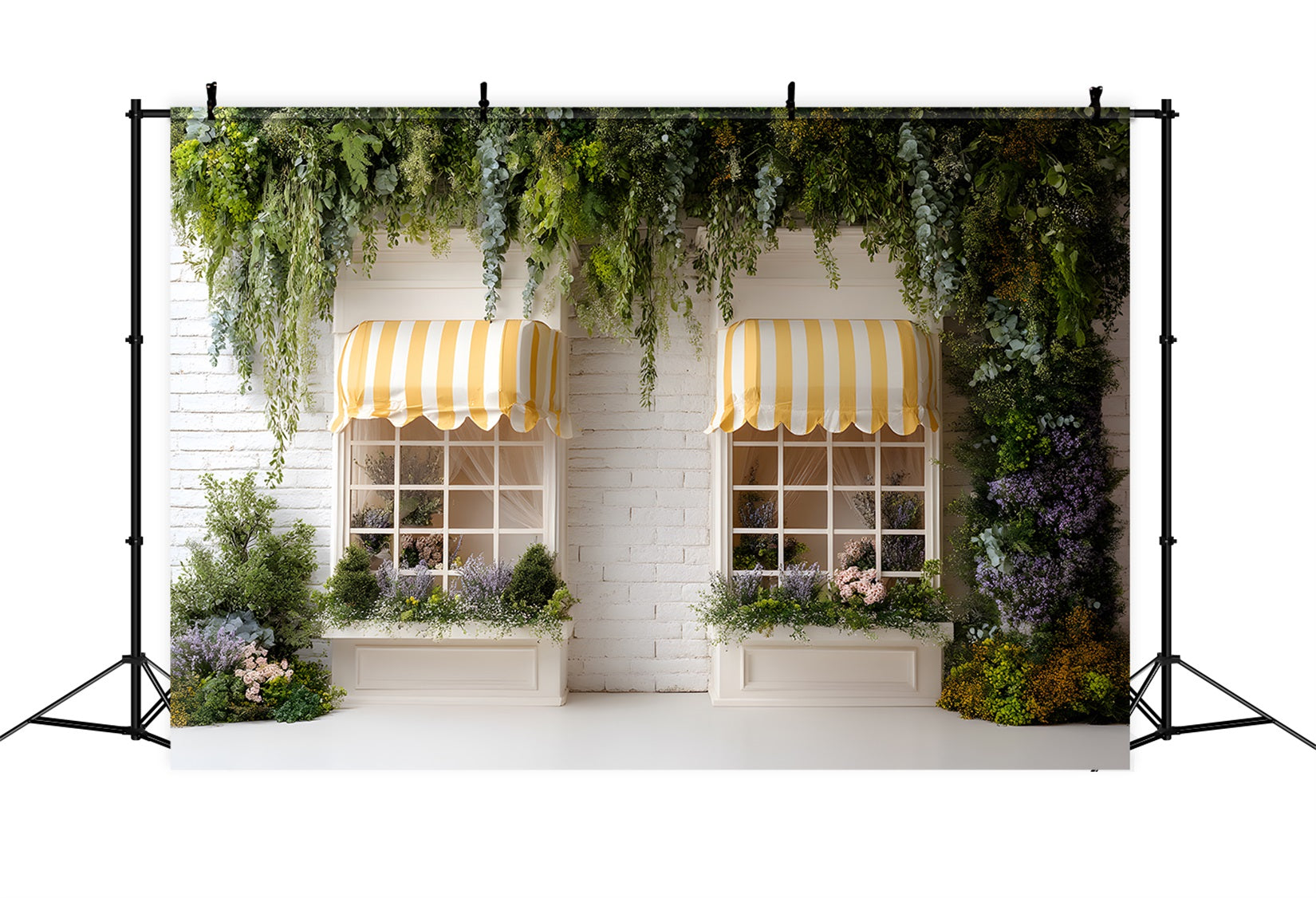 Easter Spring Backdrop Striped Yellow Awning Garden Windows Easter Picture Backdrop UK By Magali