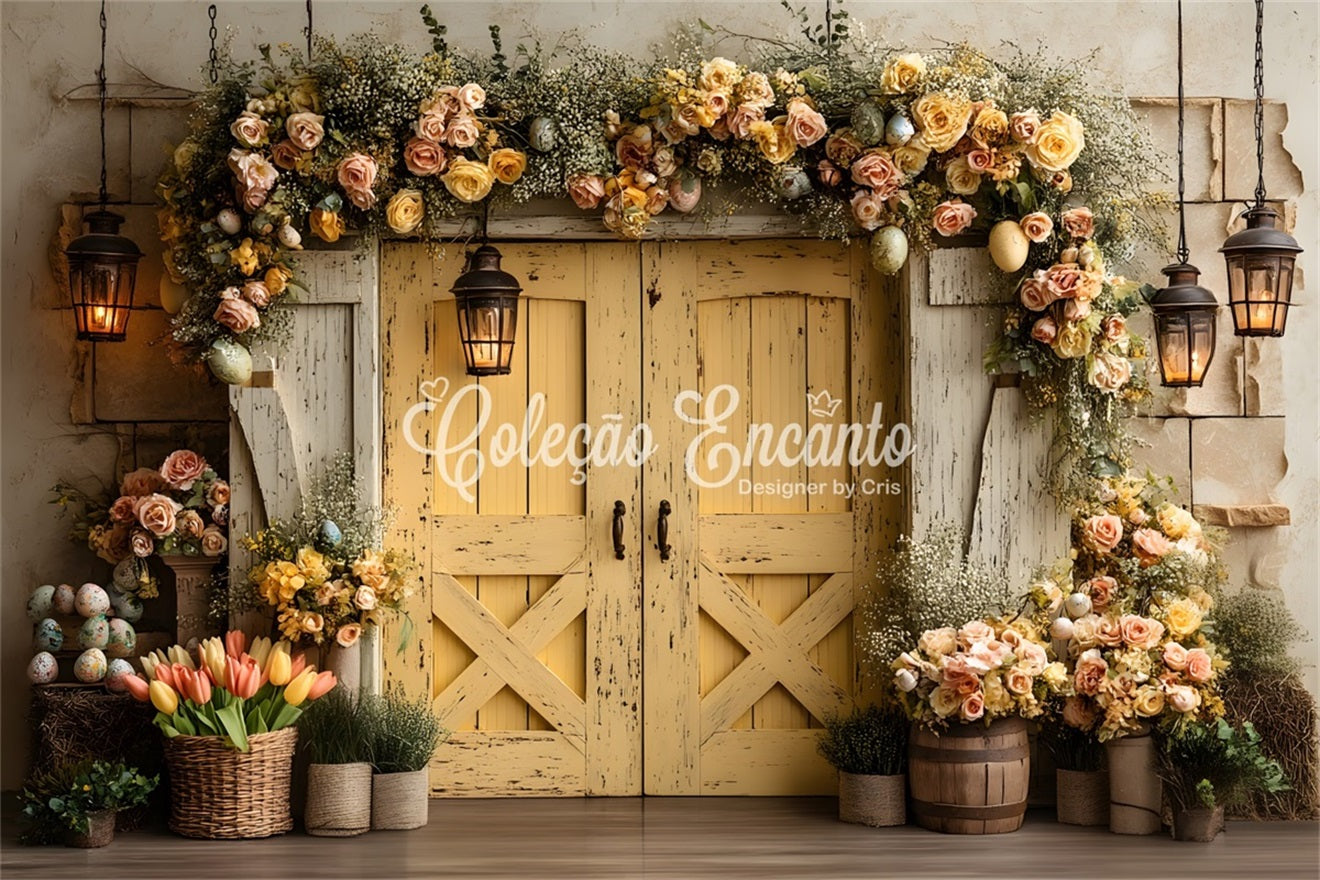 Easter Vintage Floral Backdrop Vintage Yellow Door Blooms Easter Themed Backdrop UK By Magali
