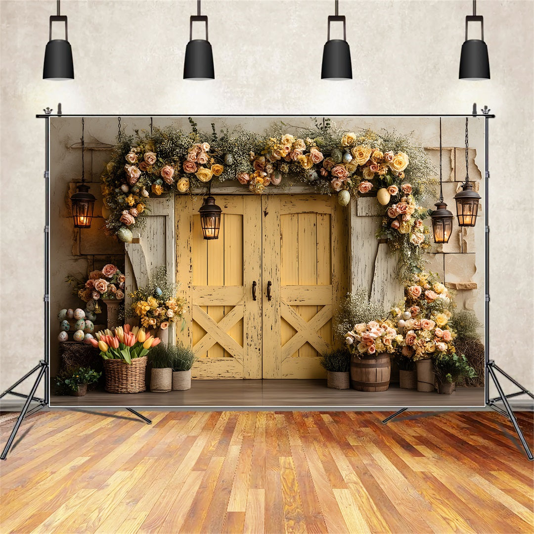 Easter Vintage Floral Backdrop Vintage Yellow Door Blooms Easter Themed Backdrop UK By Magali