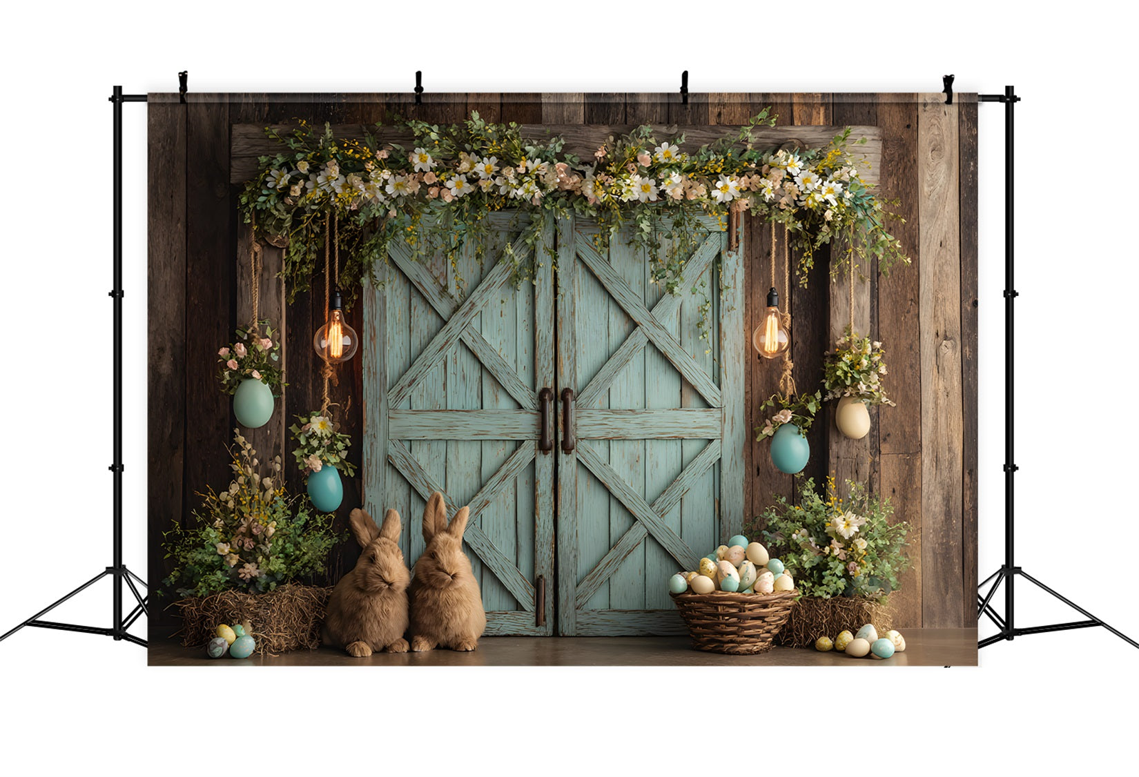 Rabbit Backdrop Floral Bunny Egg Door Easter Backdrops For Pictures UK By Magali