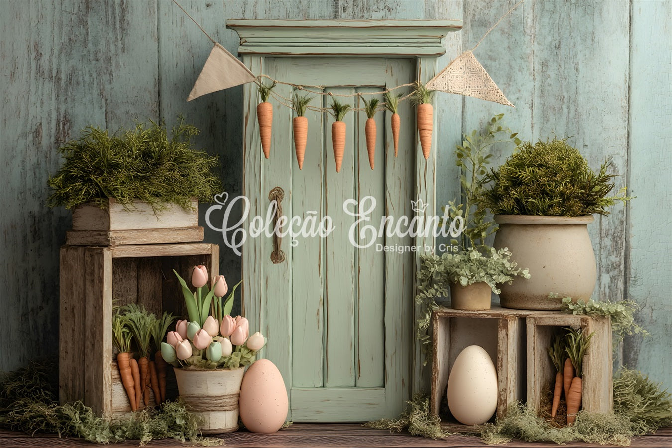 Carrot Backdrop Tulip Egg Rustic Wood Door Easter Backdrops For Photography UK By Magali