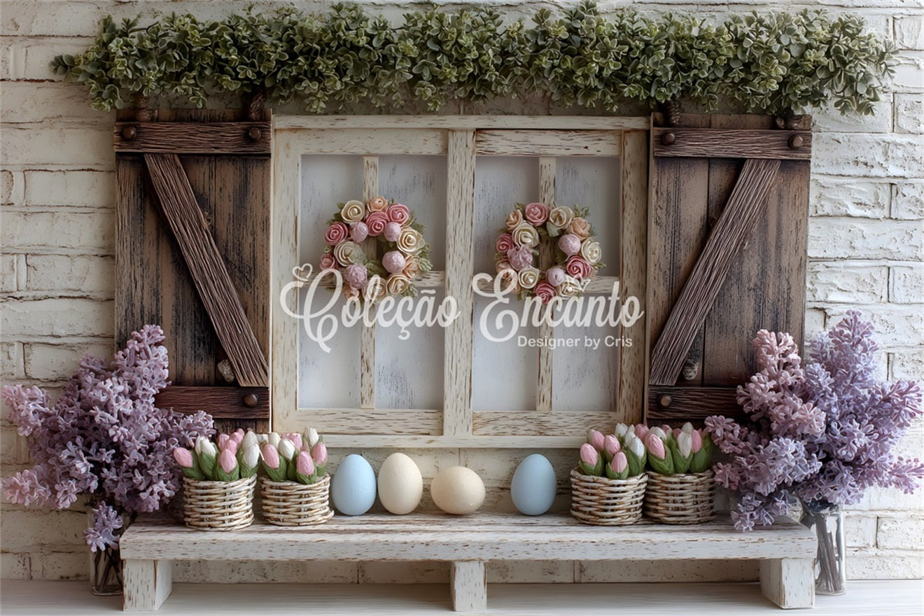 Easter Spring Backdrop Pastel Tulip Egg Window Easter Photography Backdrop UK By Magali