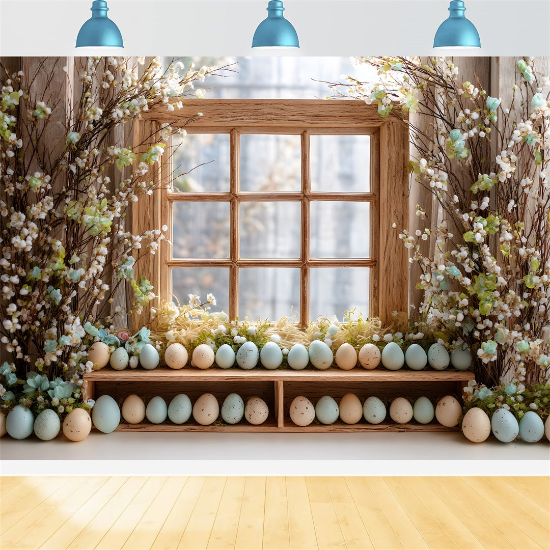Easter Egg Backdrop Flower Blooms Wooden Window Photo Shoot Easter Backdrop UK By Magali