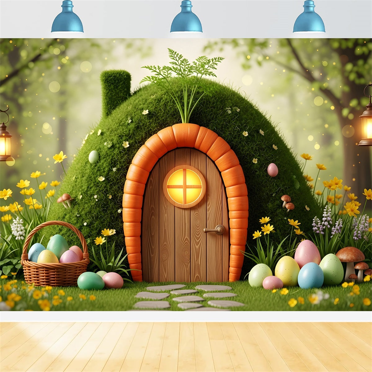 Easter Natural Backdrop Carrot Door Mossy Egg House Outdoor Easter Backdrops UK By Magali
