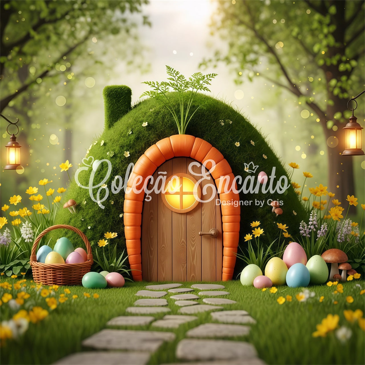 Easter Natural Backdrop Carrot Door Mossy Egg House Outdoor Easter Backdrops UK By Magali