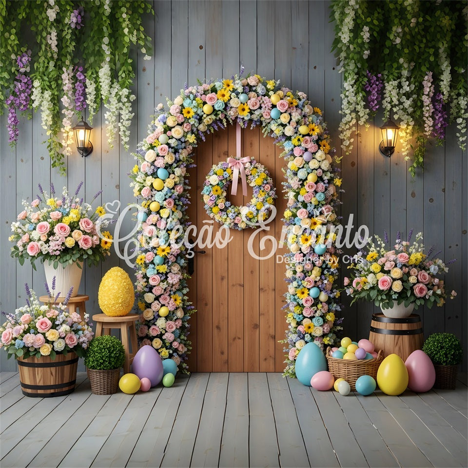 Easter Spring Floral Wreath Backdrop Floral Egg Arch Door Easter Backdrops Ideas UK By Magali