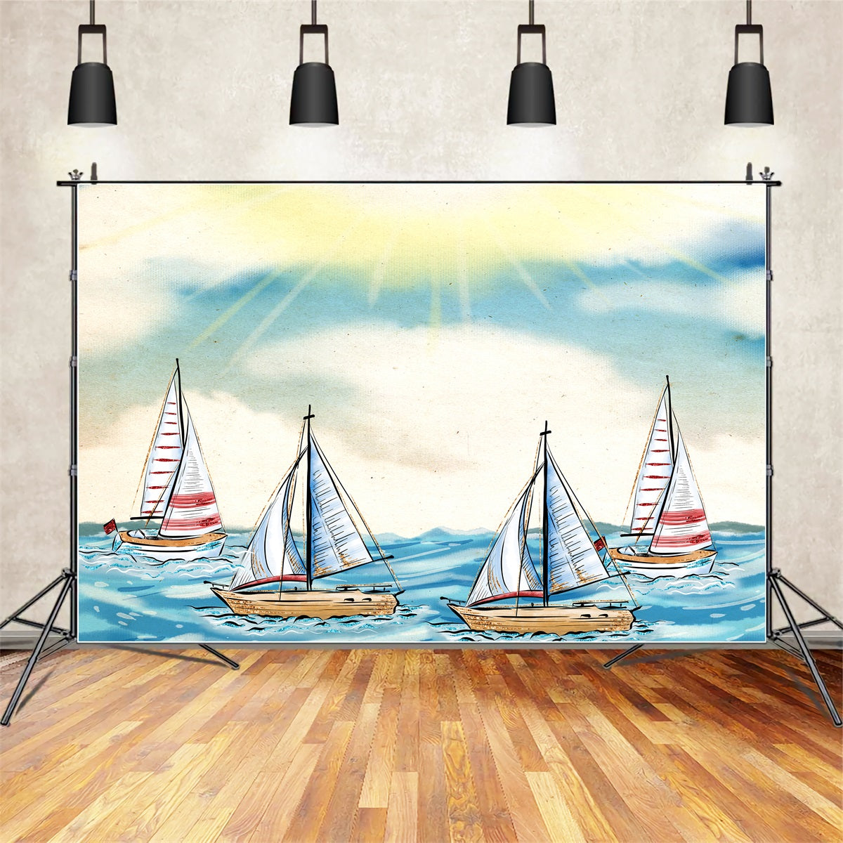 Newborn Photography Backdrop Sunny Ocean Sailboat Horizon Kids Photo Backdrop UK By Magali