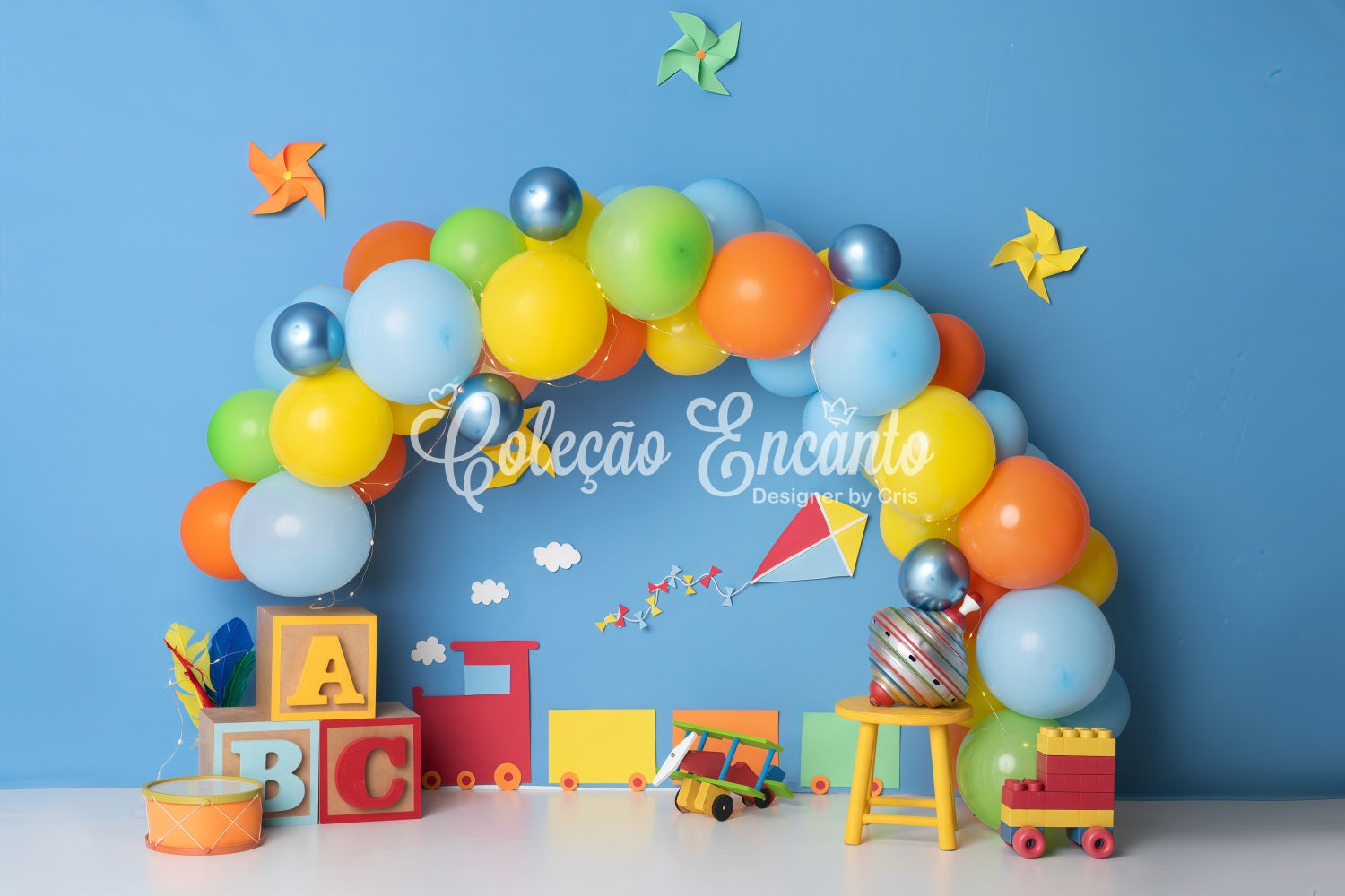 Backdrop For Children Colorful Balloon Blocks Train Toys Newborn Photo Backdrop UK By Magali