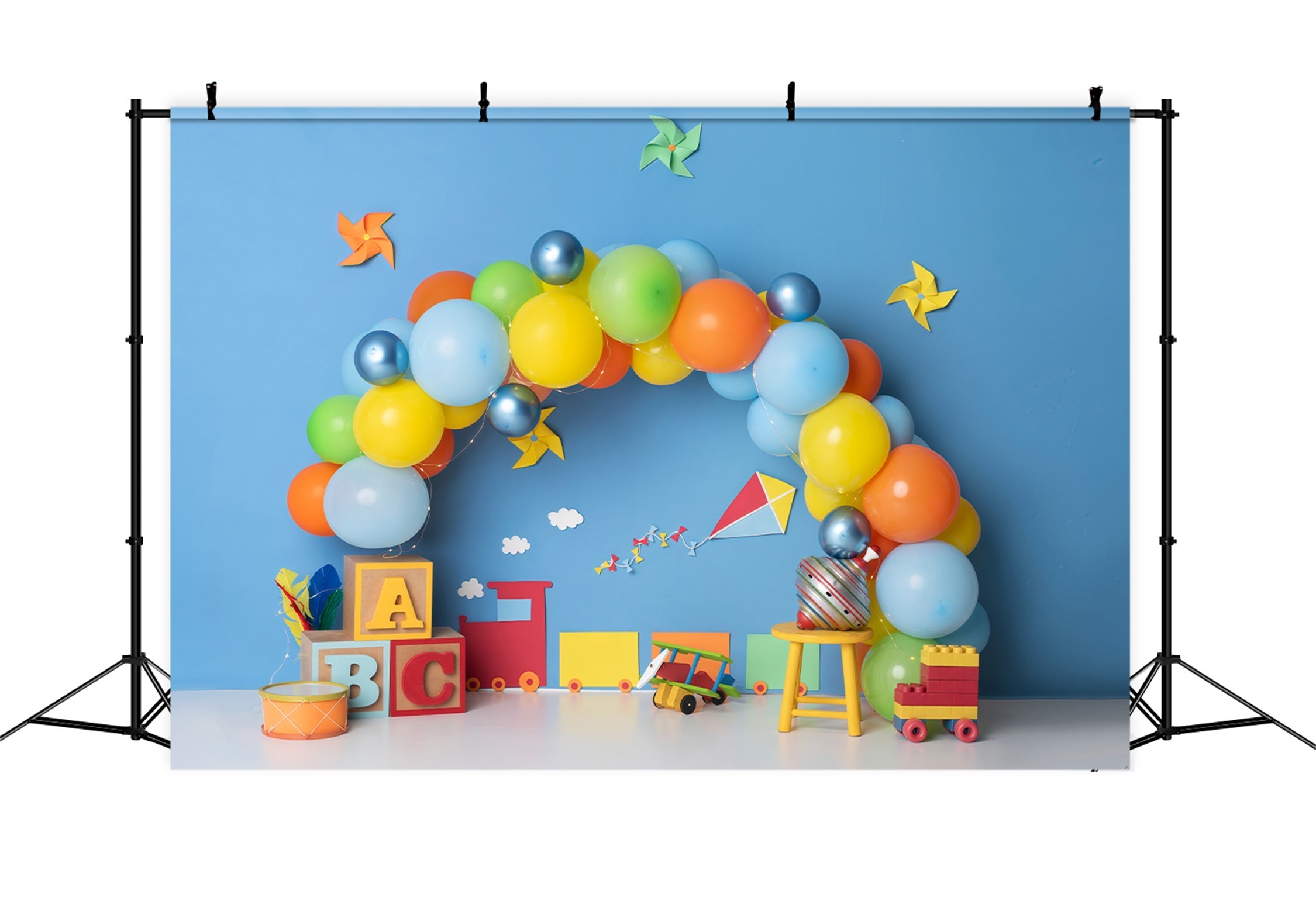 Backdrop For Children Colorful Balloon Blocks Train Toys Newborn Photo Backdrop UK By Magali