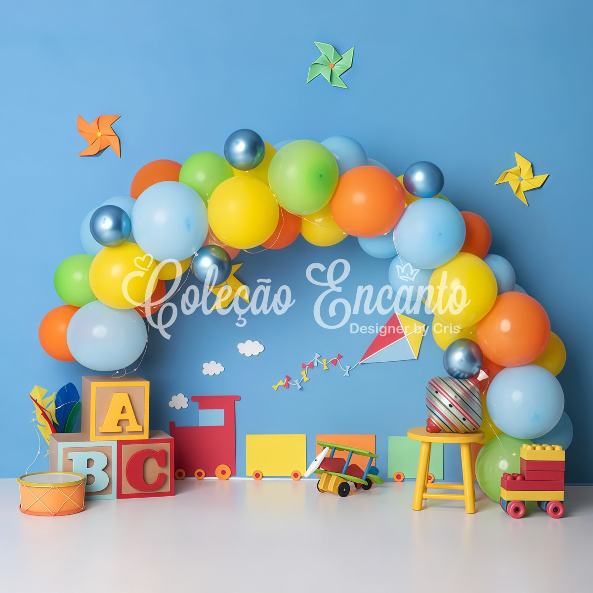 Backdrop For Children Colorful Balloon Blocks Train Toys Newborn Photo Backdrop UK By Magali