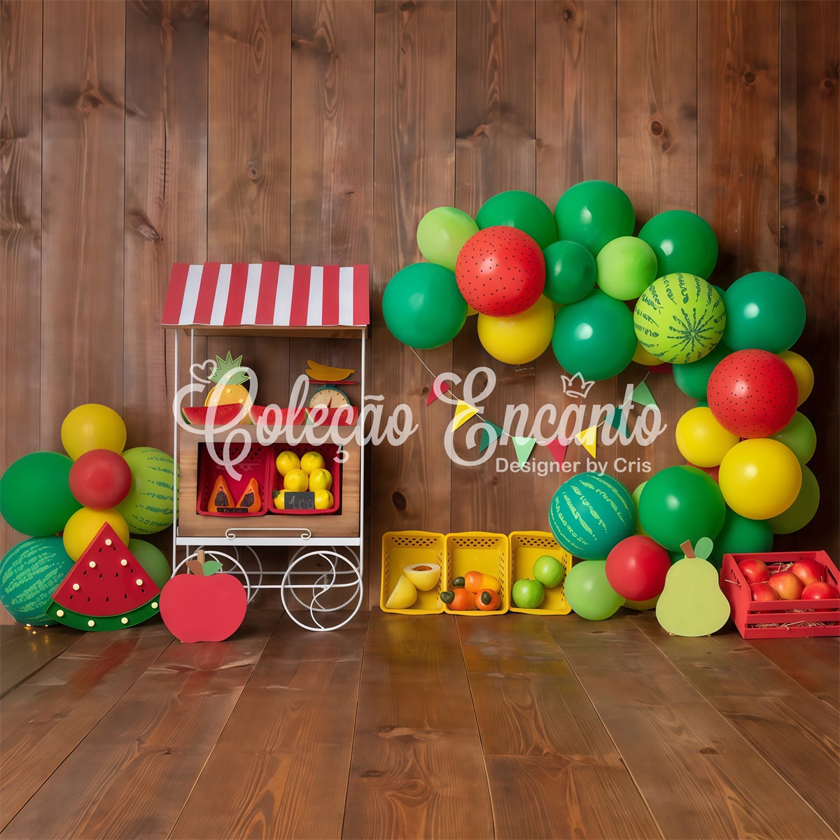 Children Photography Backdrops Watermelon Fruit Stand Balloon Arch Backdrop For Kids UK By Magali
