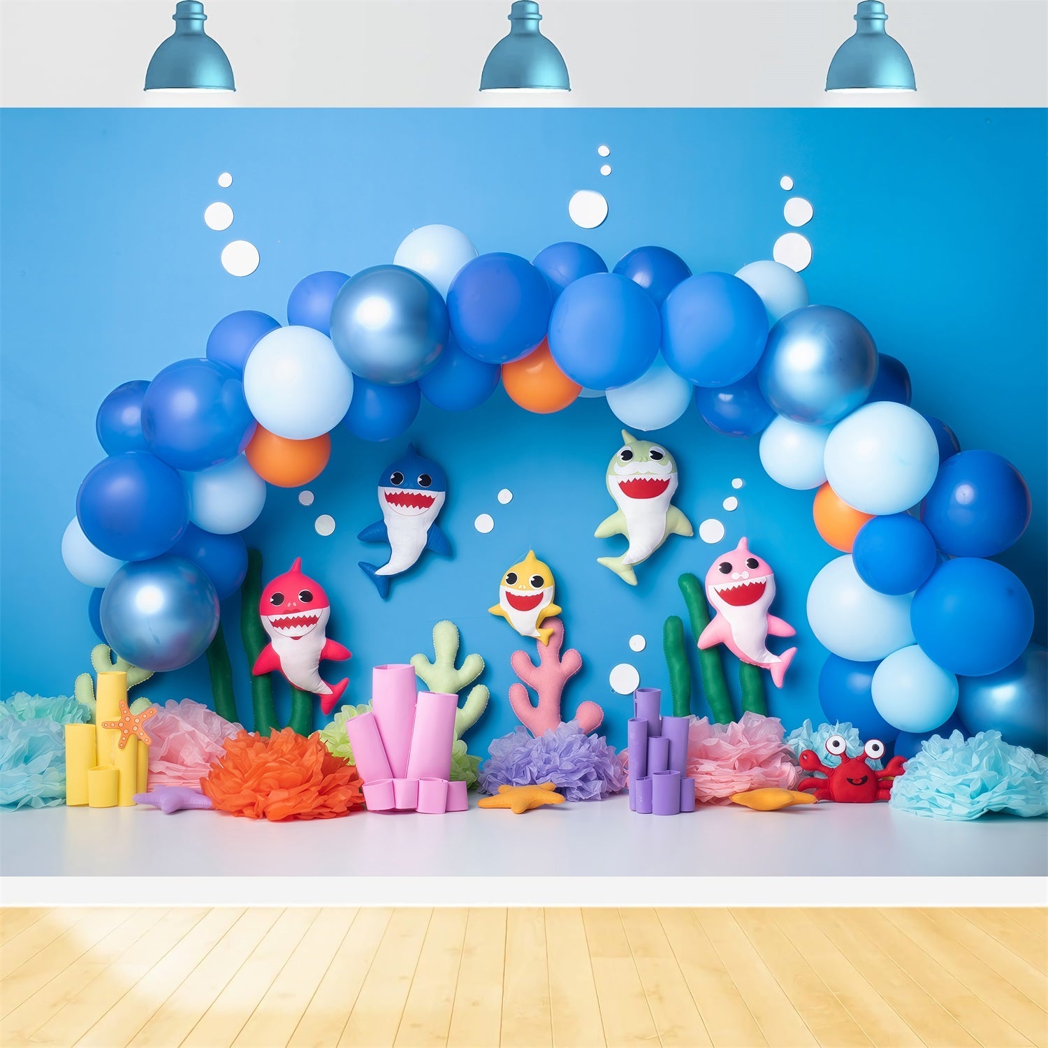 Backdrop For Children's Photos Blue Shark Balloon Coral Party Newborn Backdrops UK By Magali