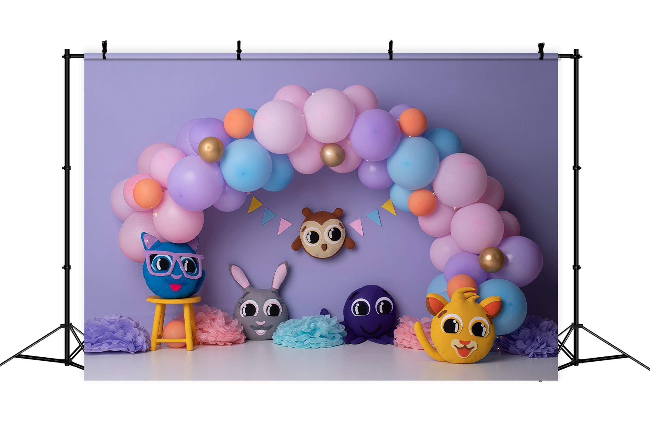 Backdrops For Children Photography Pastel Cartoon Animal Balloon Arch Kids Backdrop UK By Magali