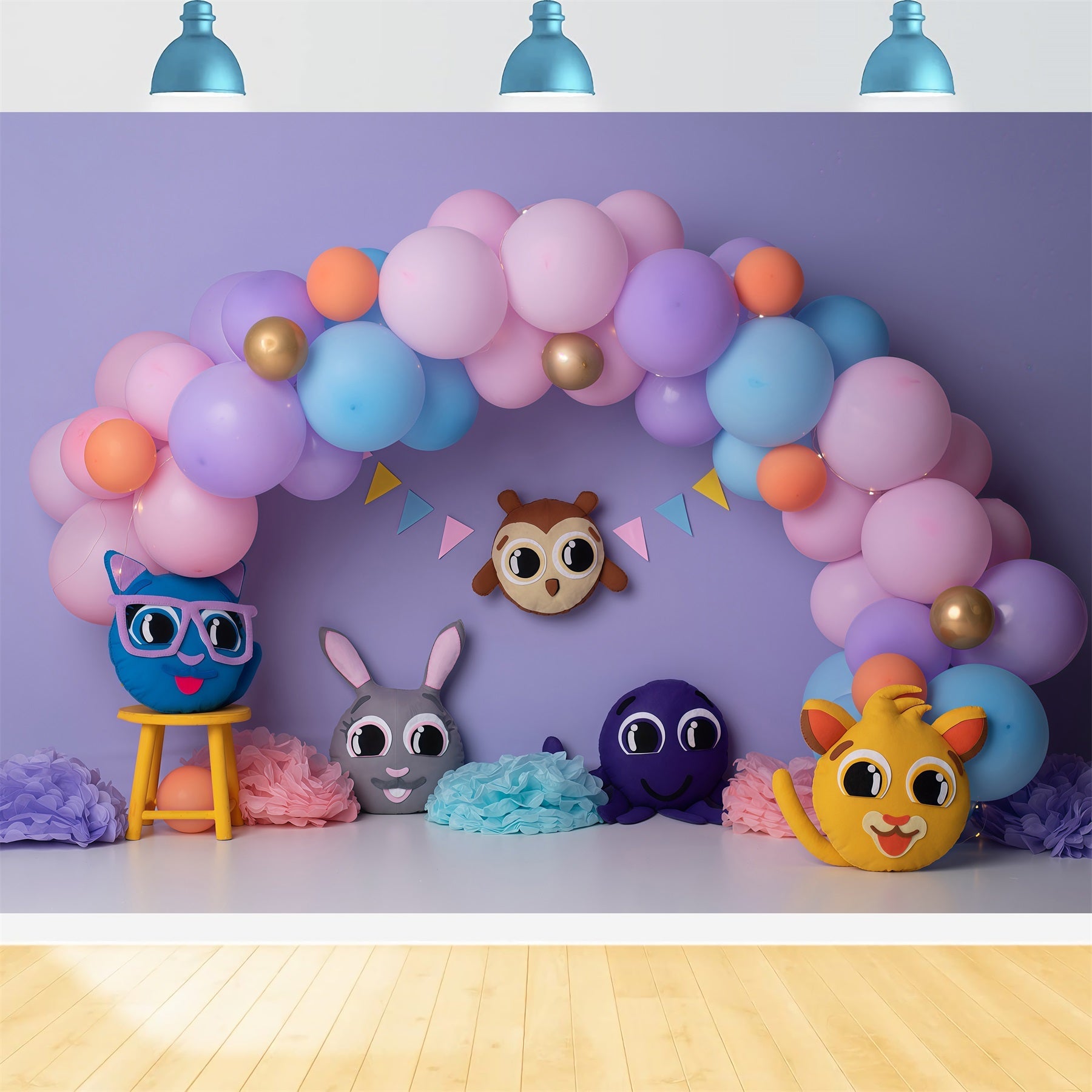 Backdrops For Children Photography Pastel Cartoon Animal Balloon Arch Kids Backdrop UK By Magali