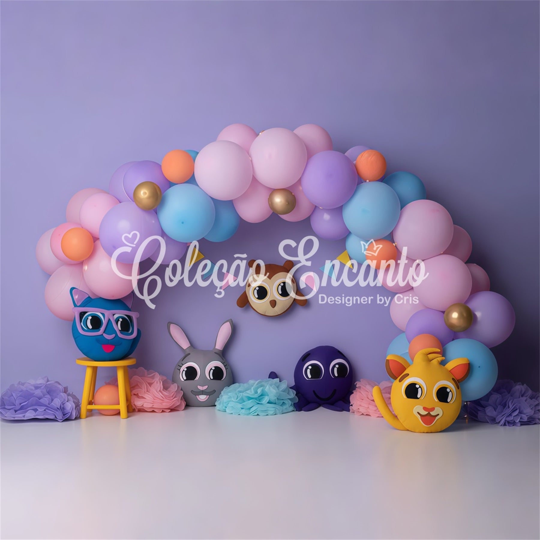 Backdrops For Children Photography Pastel Cartoon Animal Balloon Arch Kids Backdrop UK By Magali
