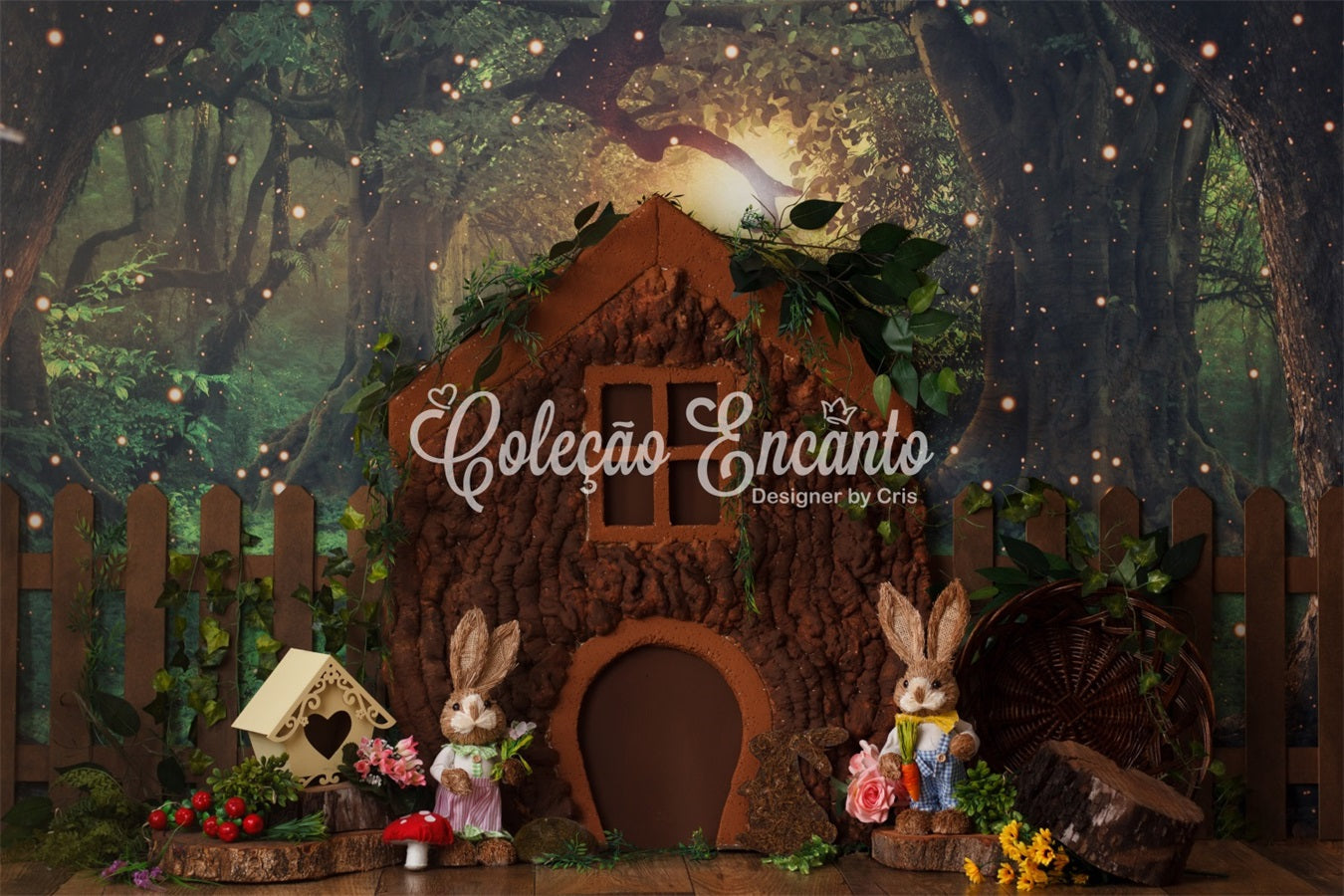 Children Photography Backdrop Enchanted Forest Treehouse Cottage Easter Bunny Backdrop UK By Magali
