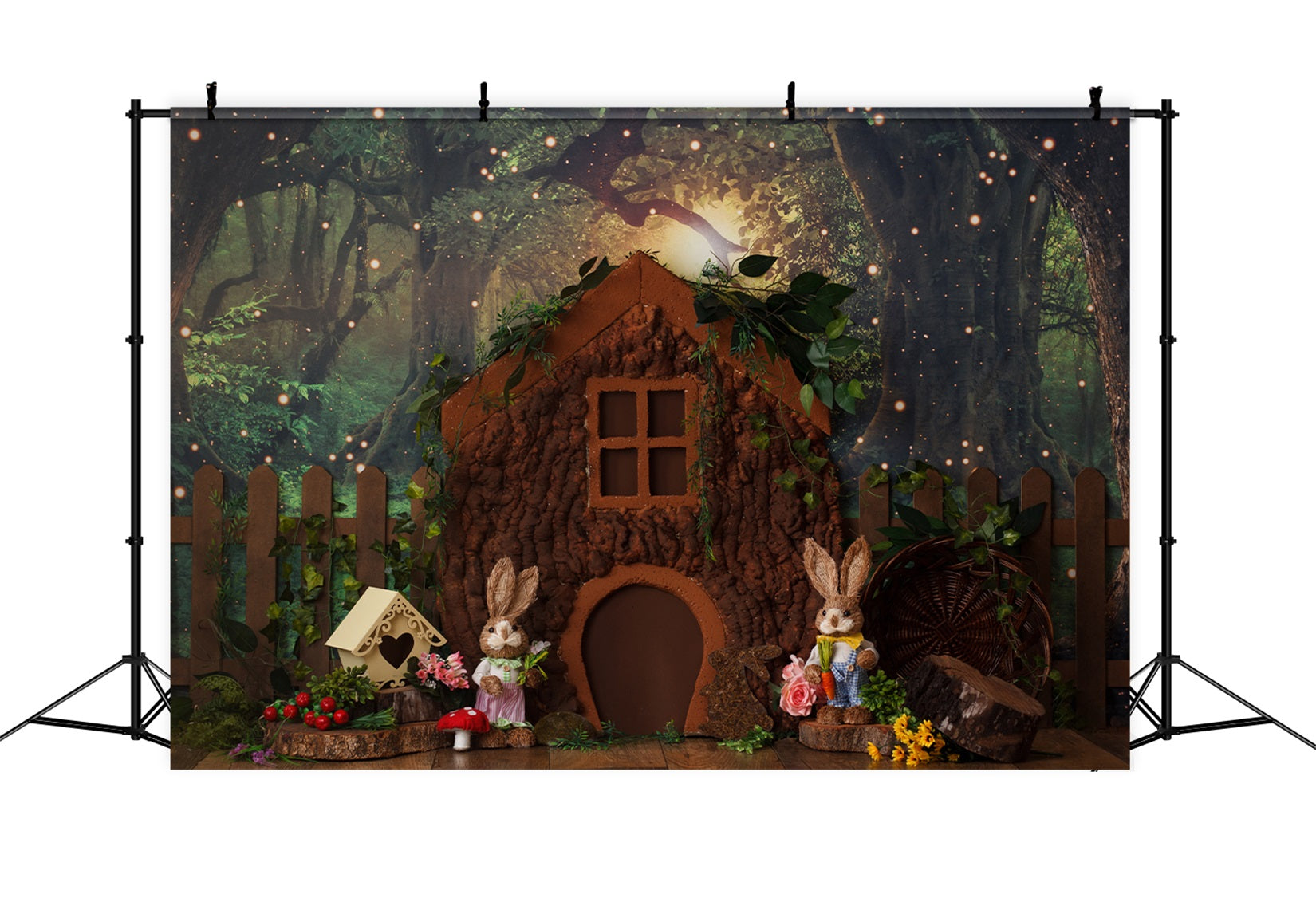 Children Photography Backdrop Enchanted Forest Treehouse Cottage Easter Bunny Backdrop UK By Magali
