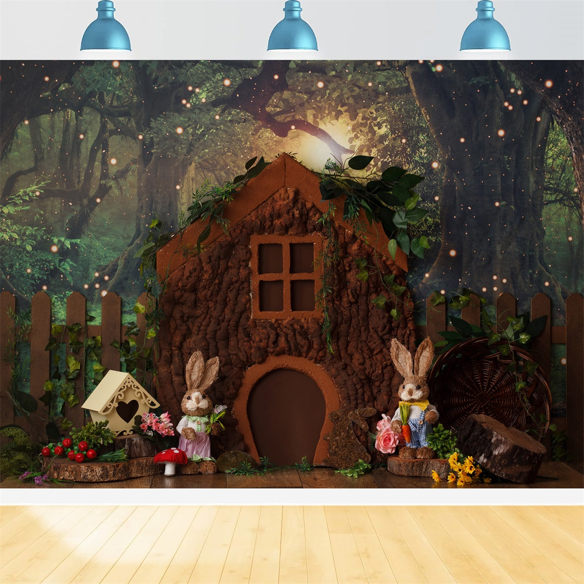 Children Photography Backdrop Enchanted Forest Treehouse Cottage Easter Bunny Backdrop UK By Magali