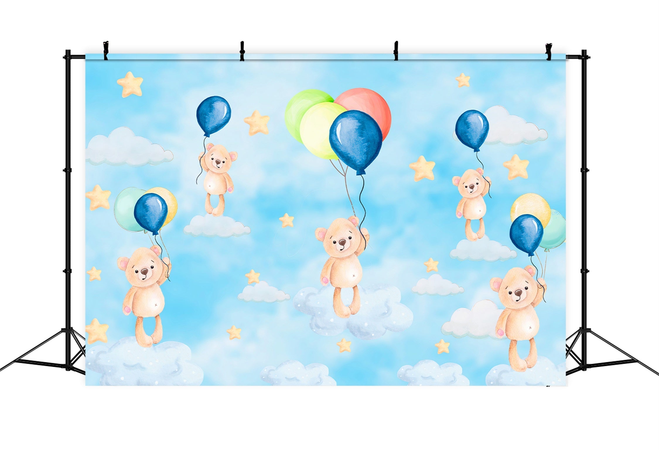 Kids Photo Backdrop Floating Teddy Balloon Sky Dream Stars Backdrop UK By Magali