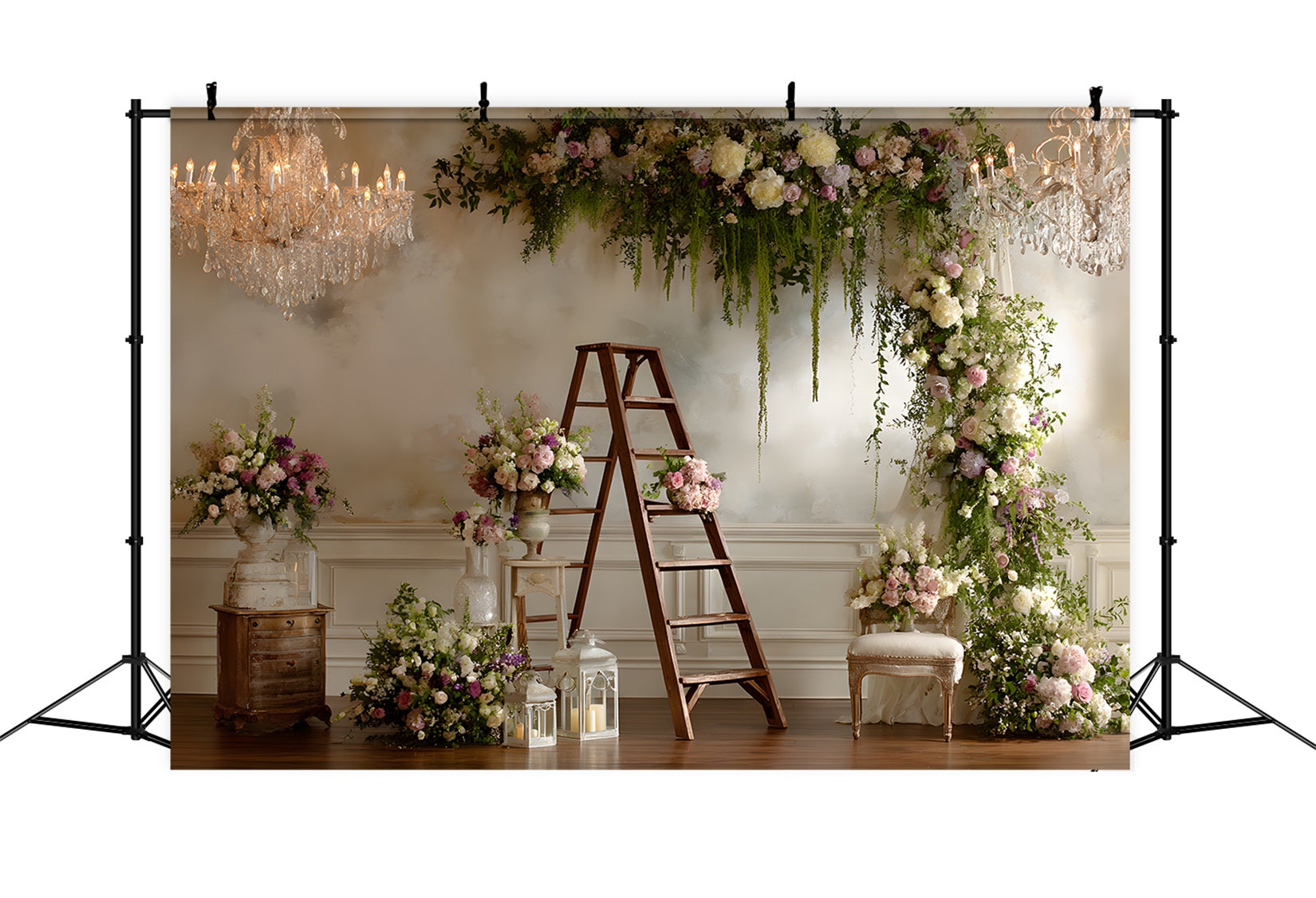 Happy Mothers Day Backdrop Lush Floral Arch Ladder Mothers Day Photo Backdrops UK By Magali