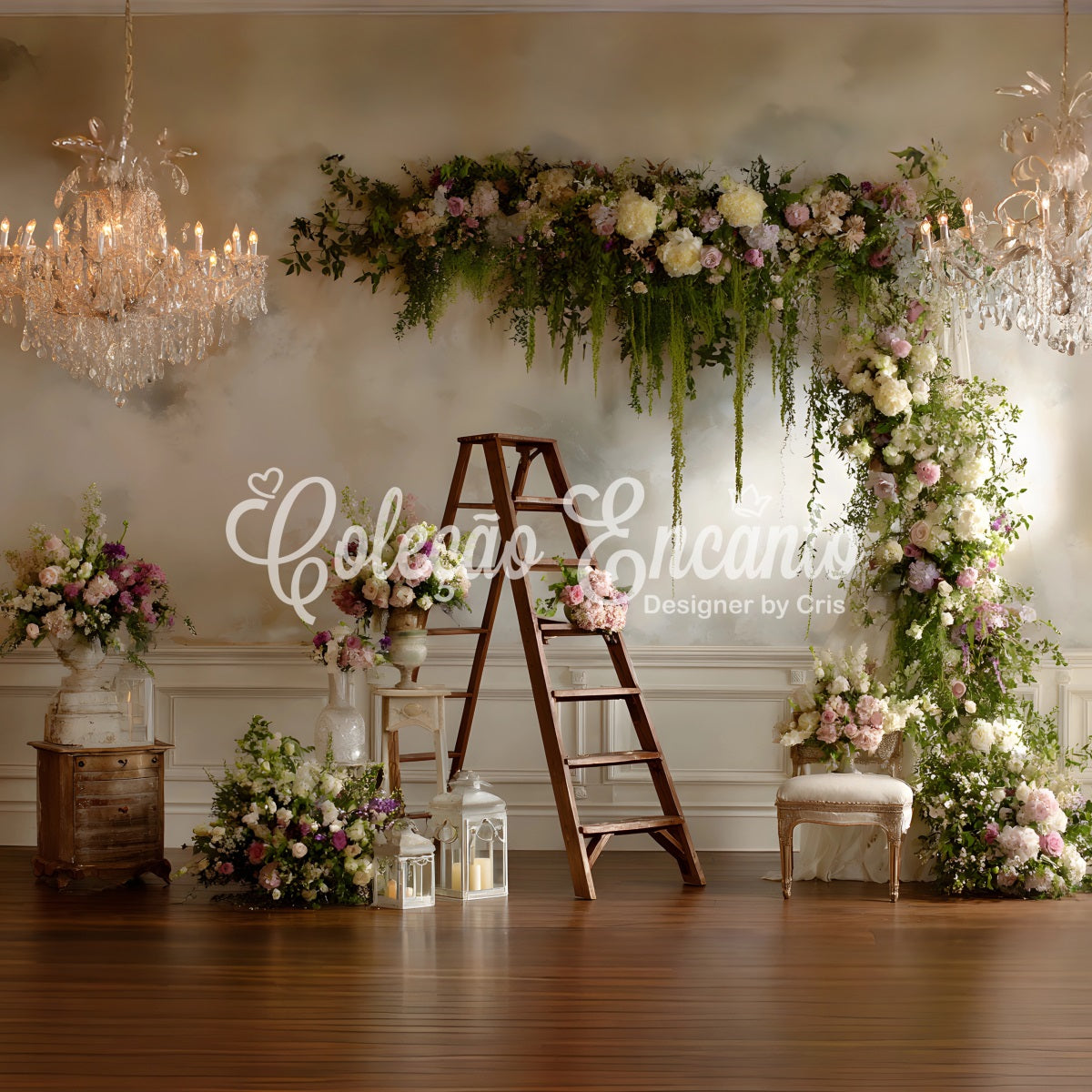 Happy Mothers Day Backdrop Lush Floral Arch Ladder Mothers Day Photo Backdrops UK By Magali
