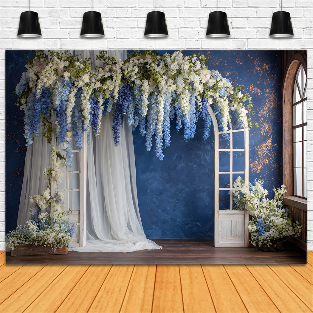 Backdrop For Mother's Day Blue Floral Archway Arrangement Photo Backdrop For Mothers Day UK By Magali