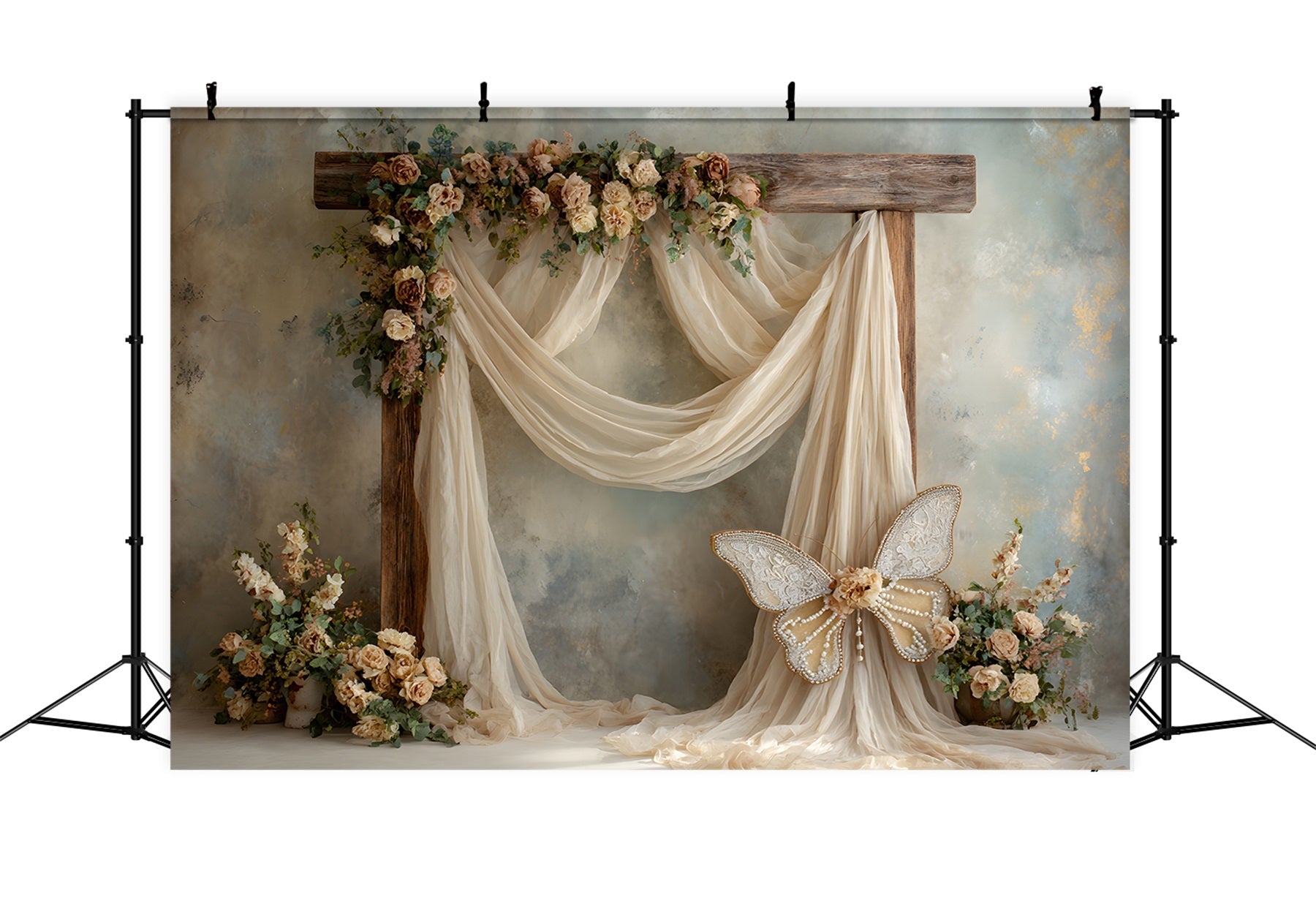Mother's Day Photo Backdrops Rustic Wooden Arch Flowers Mothers Day Flower Backdrop UK By Magali