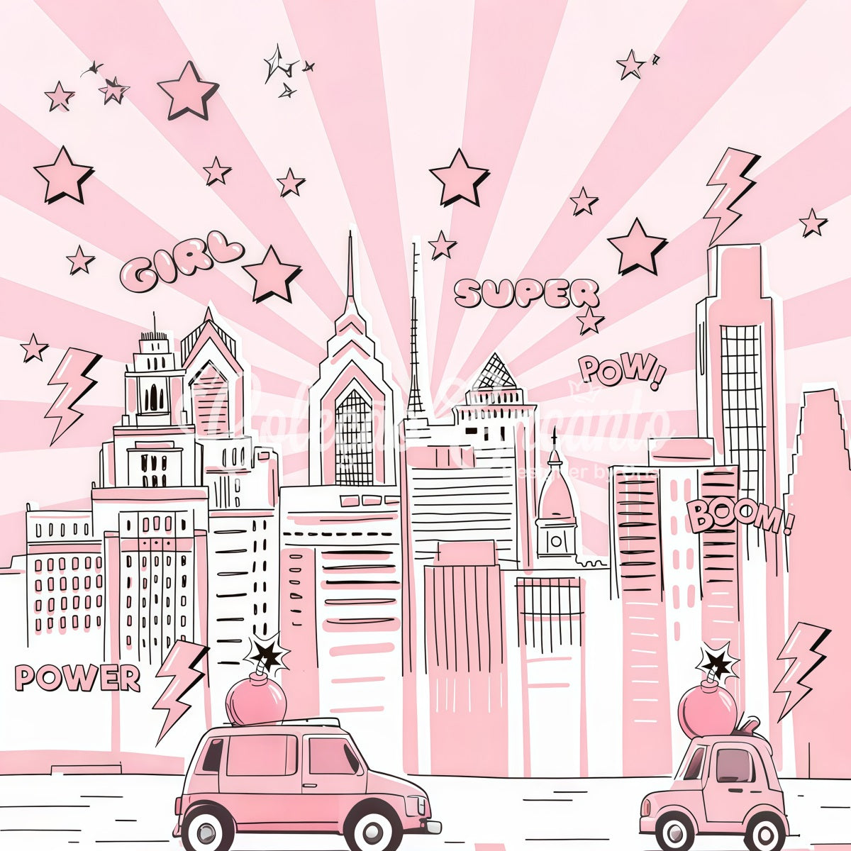 Kids Backdrops Pink Comic City Power Burst Newborn Photography Backdrop UK By Magali