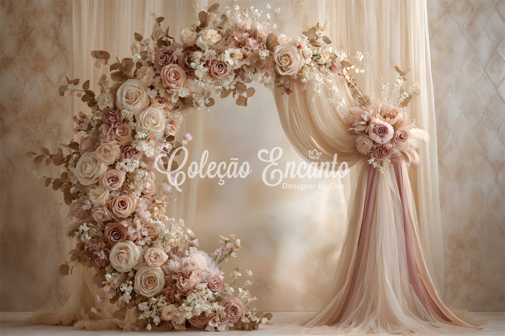 Backdrop Mother's Day Elegant Cream Rose Floral Arch Mothers Day Photo Booth Backdrops UK By Magali