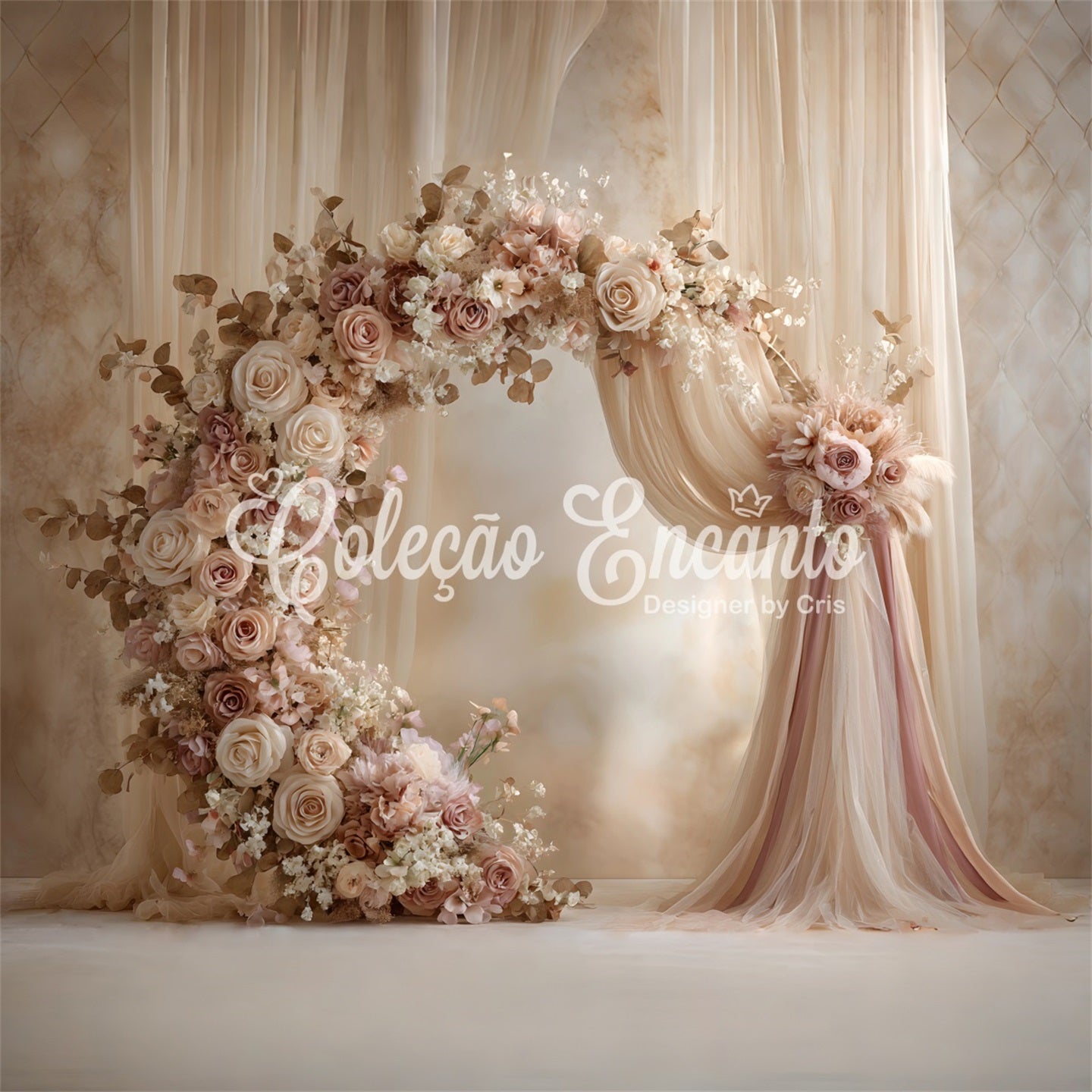 Backdrop Mother's Day Elegant Cream Rose Floral Arch Mothers Day Photo Booth Backdrops UK By Magali
