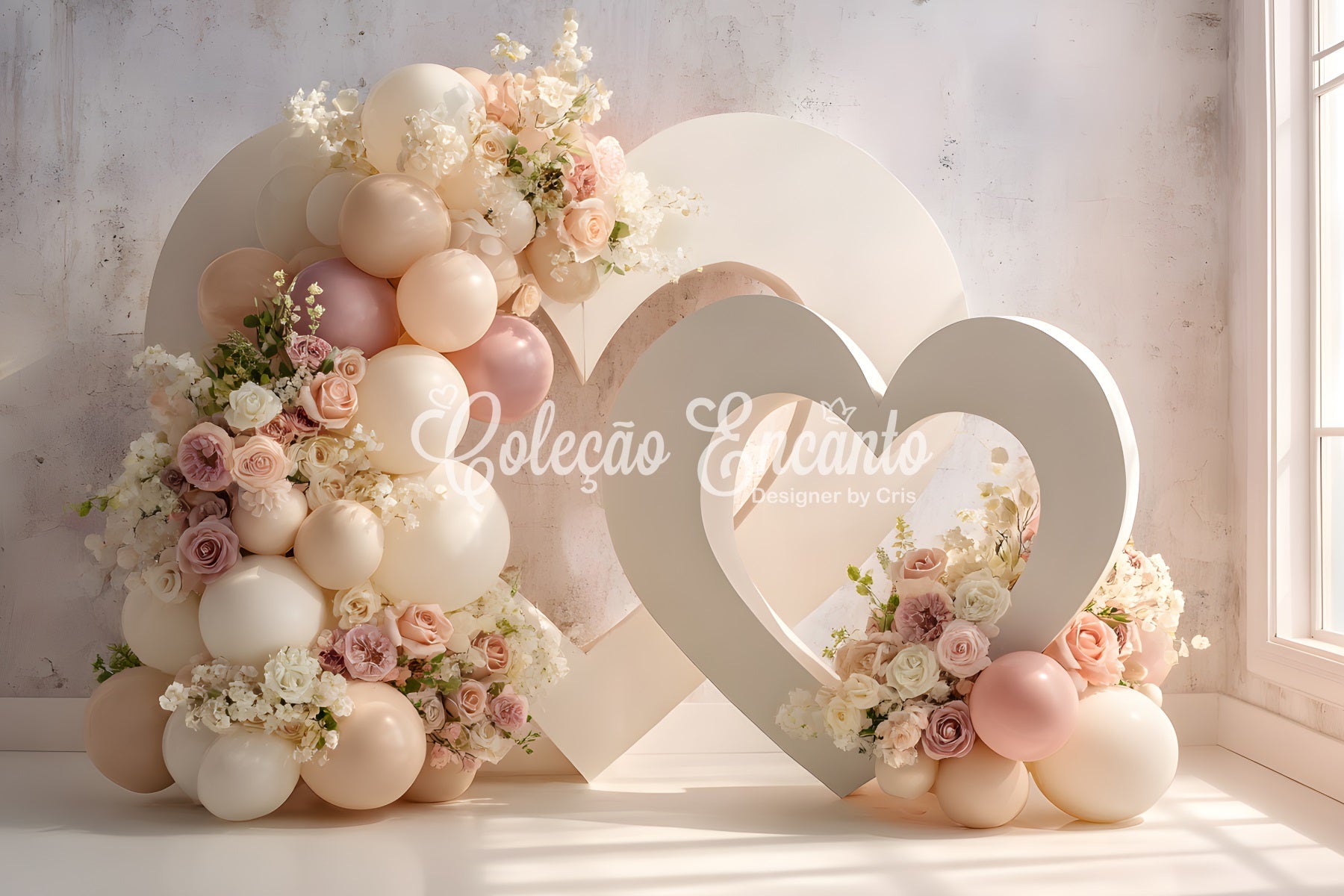 Photo Backdrop For Mothers Day Heart Shaped Balloons Flowers Mother's Day Backdrop UK By Magali