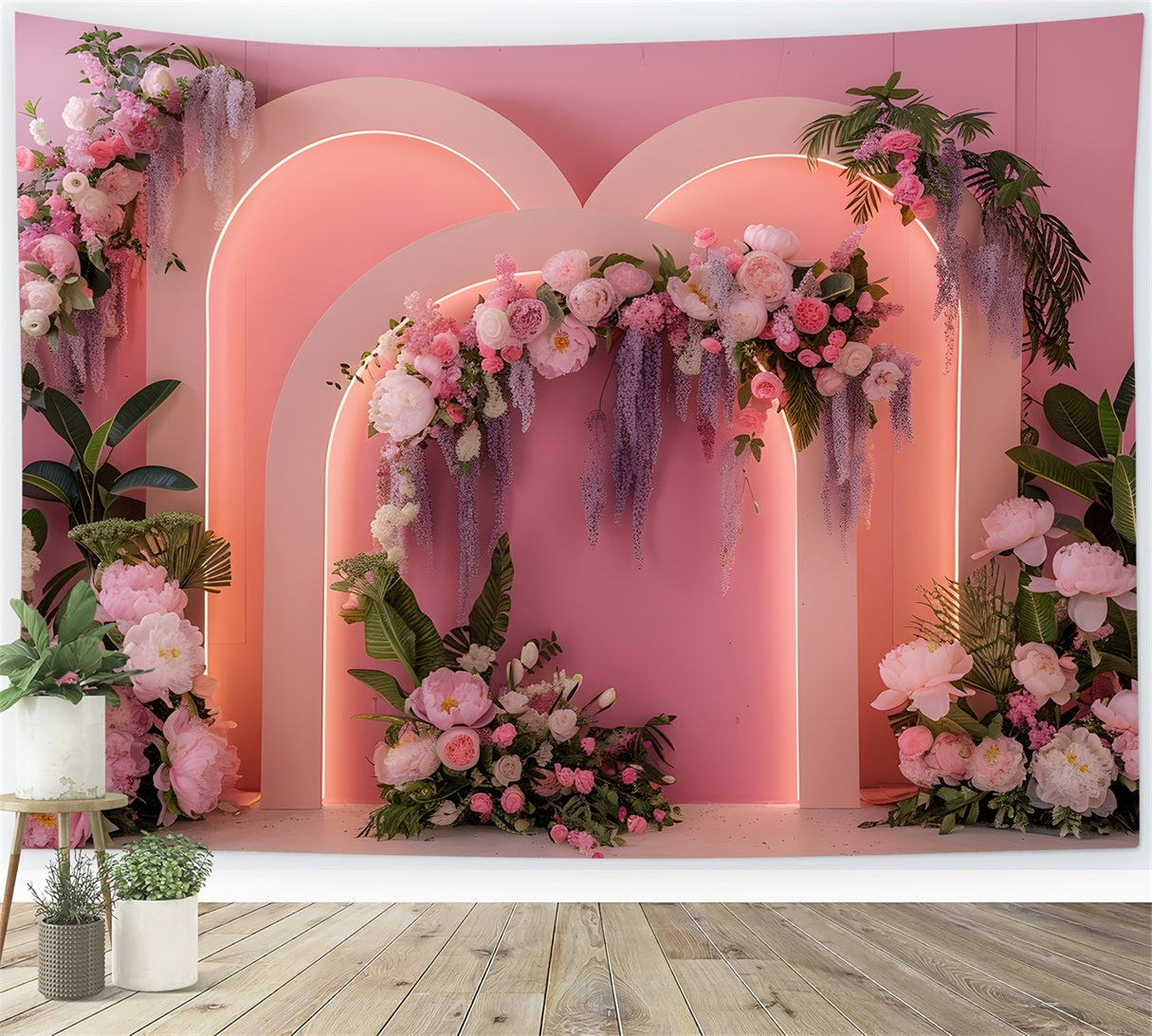 Mother's Day Photography Backdrops Pink Neon Floral Arch Mother's Day Backdrop Ideas UK By Magali