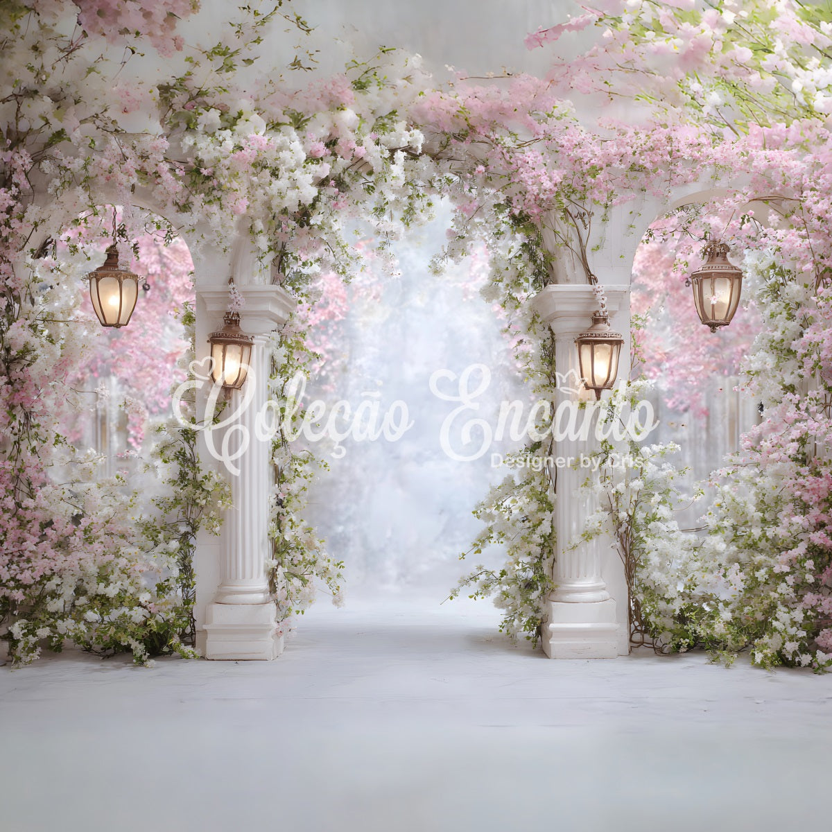 Mothers Day Photo Booth Backdrop Soft Pink Blossom Pillars Mother's Day Photo Booth Backdrop UK By Magali