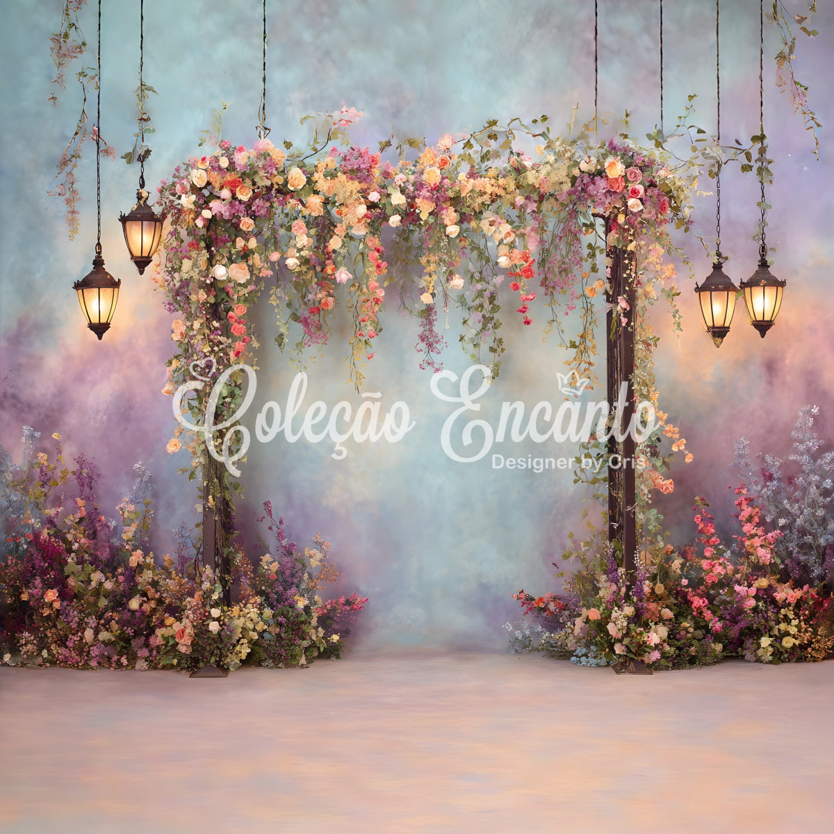 Mother's Day Backdrop With Flowers Colorful Lantern Floral Gateway Mothers Day Picture Backdrop UK By Magali