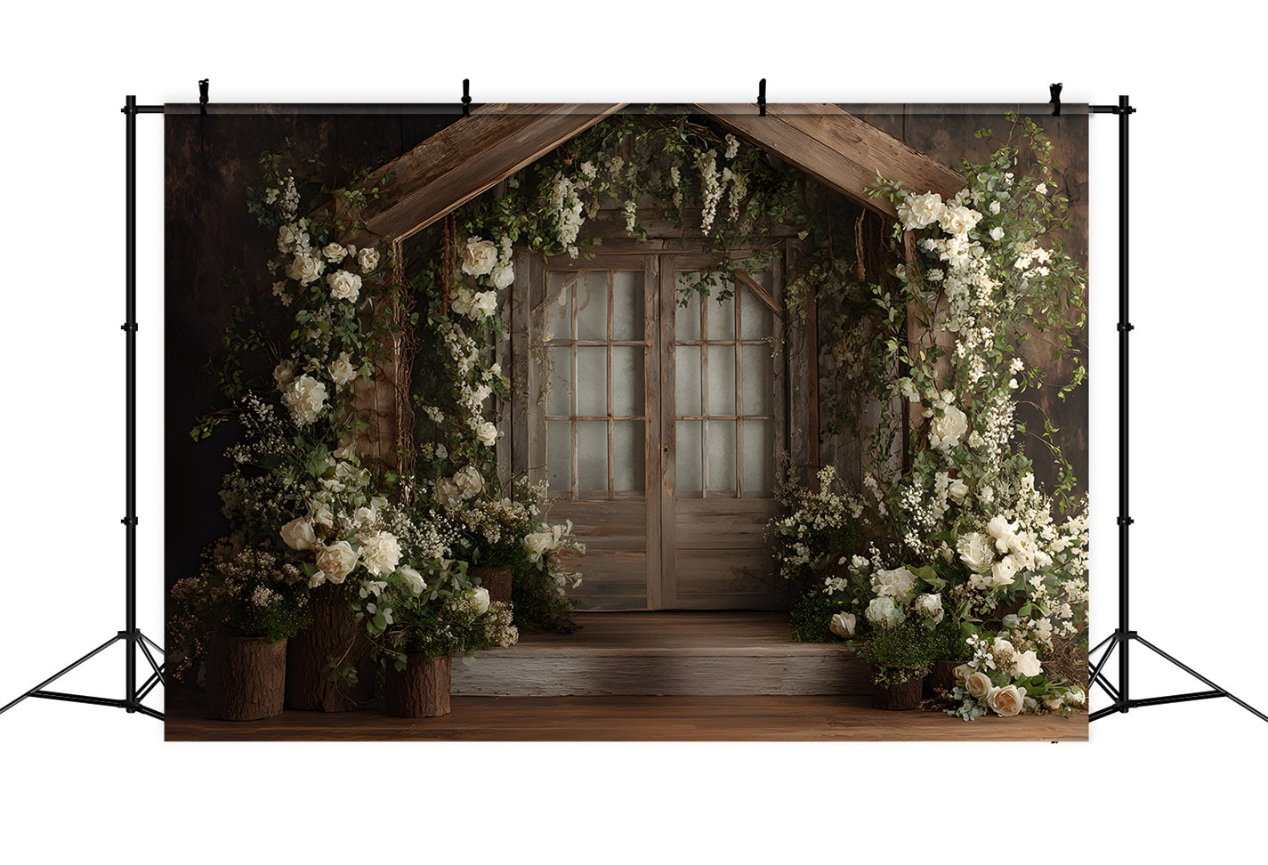 Mothers Day Photo Booth Backdrops Wooden Doorway Fresh Flowers Mother Day Backdrop UK By Magali