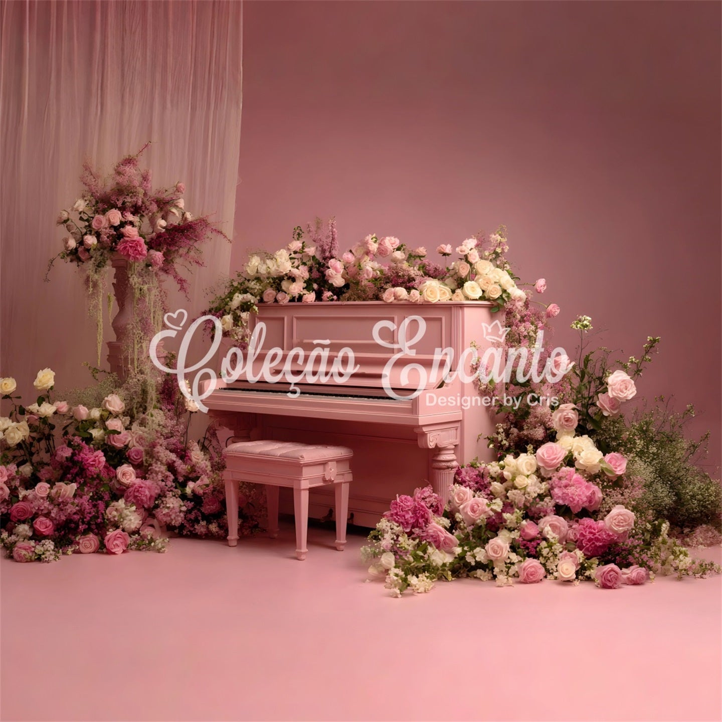 Mother's Day Backdrop Pink Rose Floral Piano Backdrop Design For Mother's Day UK By Magali