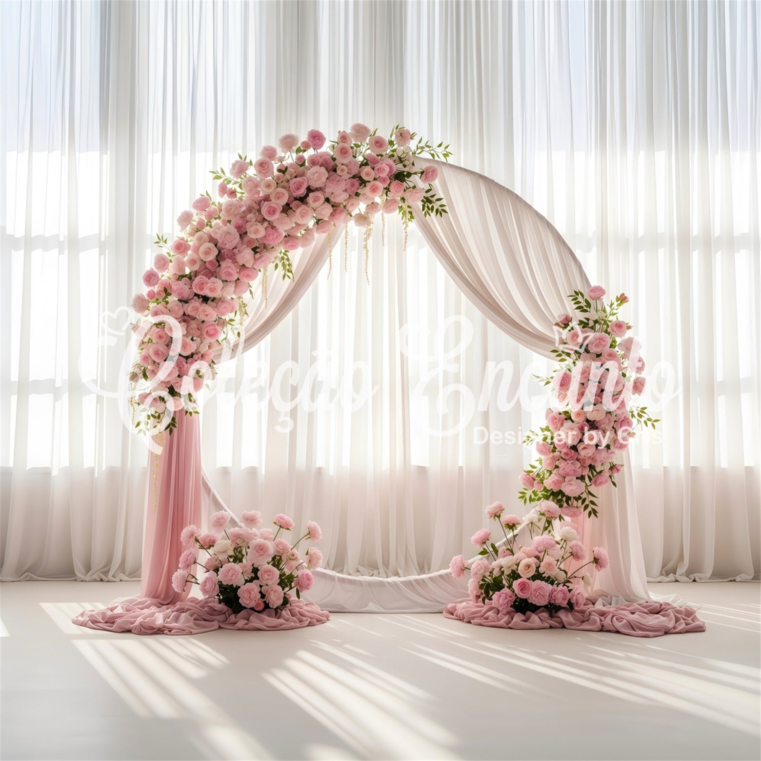 Mother's Day Photo Backdrop Blush Floral Arch Draped Romance Backdrop For Mothers Day UK By Magali