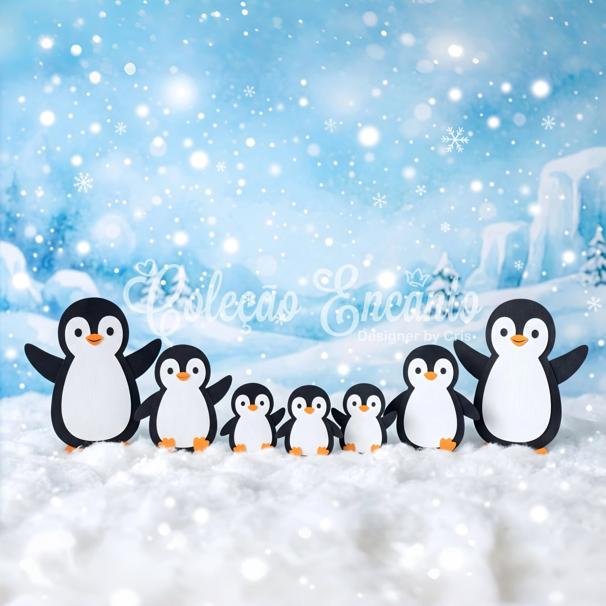 Snowy Christmas Backdrop Snowy Penguin Family Winter Wonderland Photo Backdrop Christmas UK CEM65-101