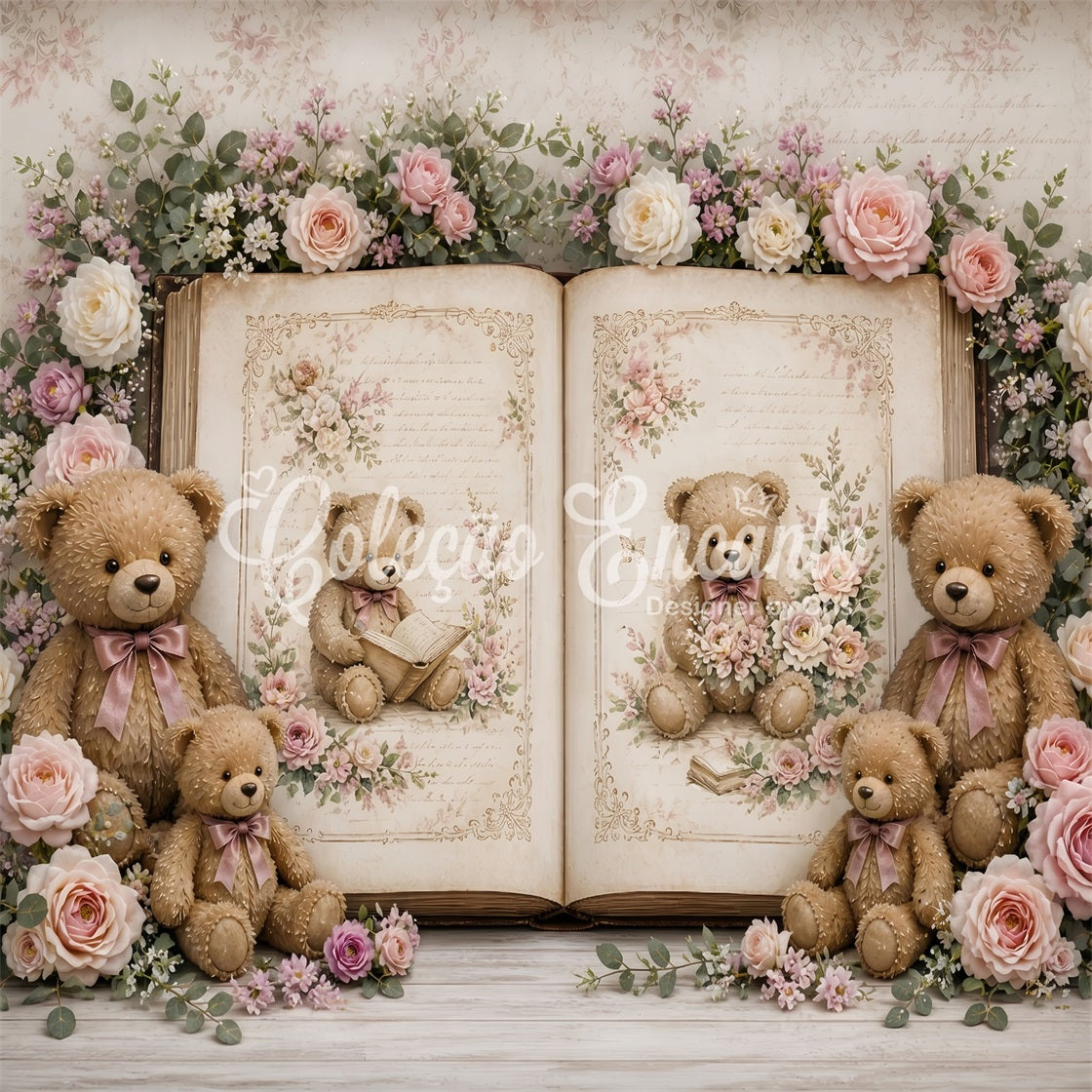 Newborn Backdrop Fabric Vintage Teddy Storybook Rose Kids Photoshoot Backdrop UK CEM65-11