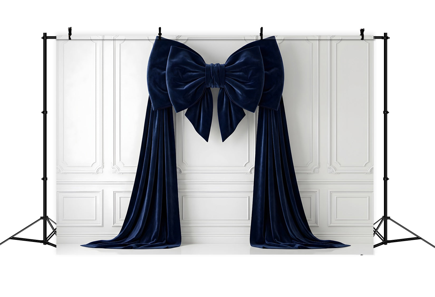 Photography Christmas Backdrops Navy Velvet Bow White Panels Christmas Backdrop Photoshoot UK CEM65-116