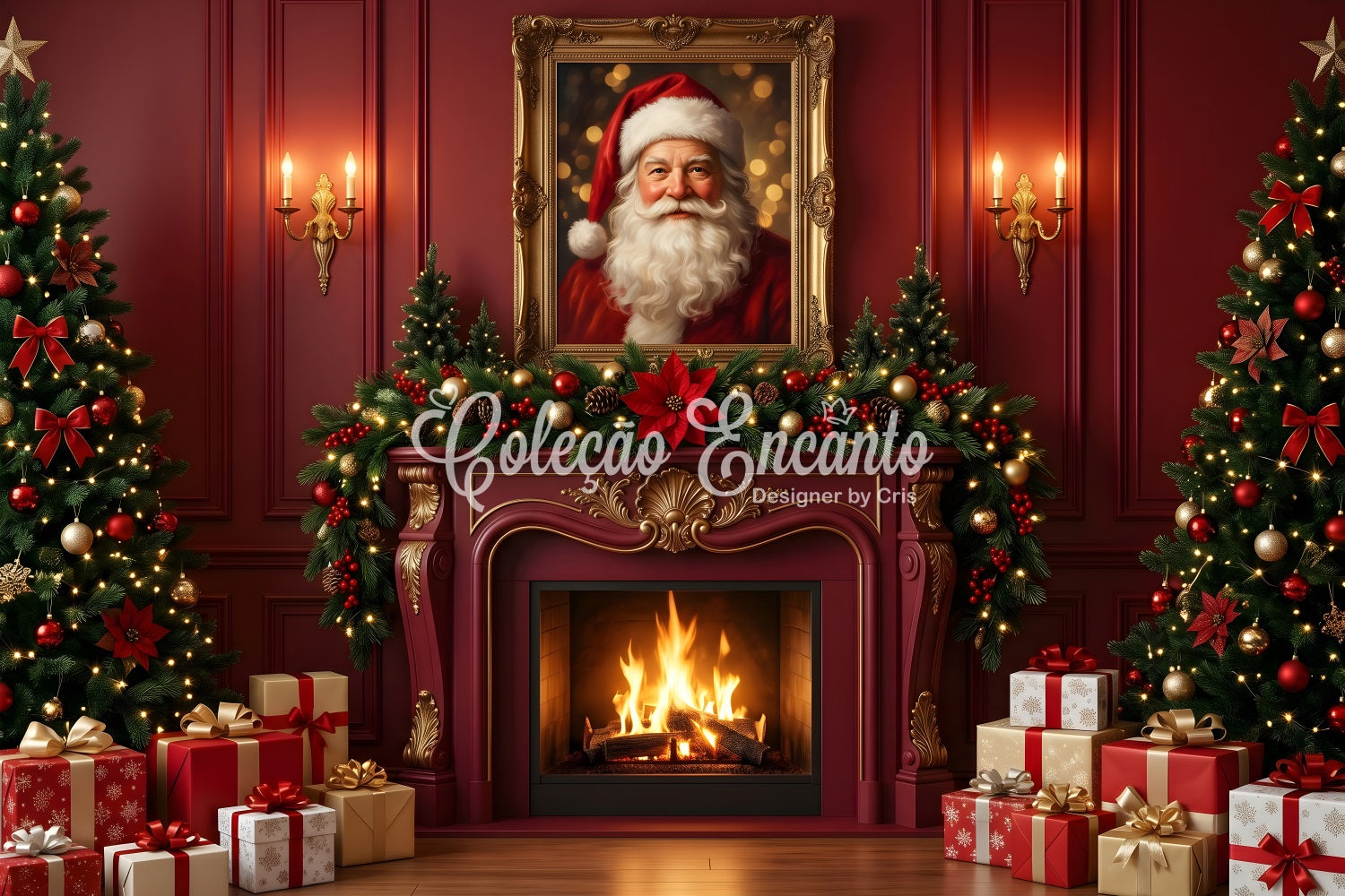 Christmas Backdrop Santa Portrait Red Fireplace Room Christmas Backdrops For Photos UK CEM65-126