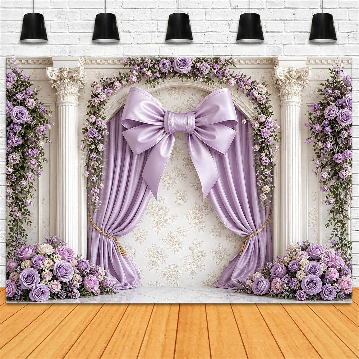 Newborn Photo Backdrops Lavender Bow Floral Palace Arch Backdrop for Kids Photoshoot UK CEM65-13