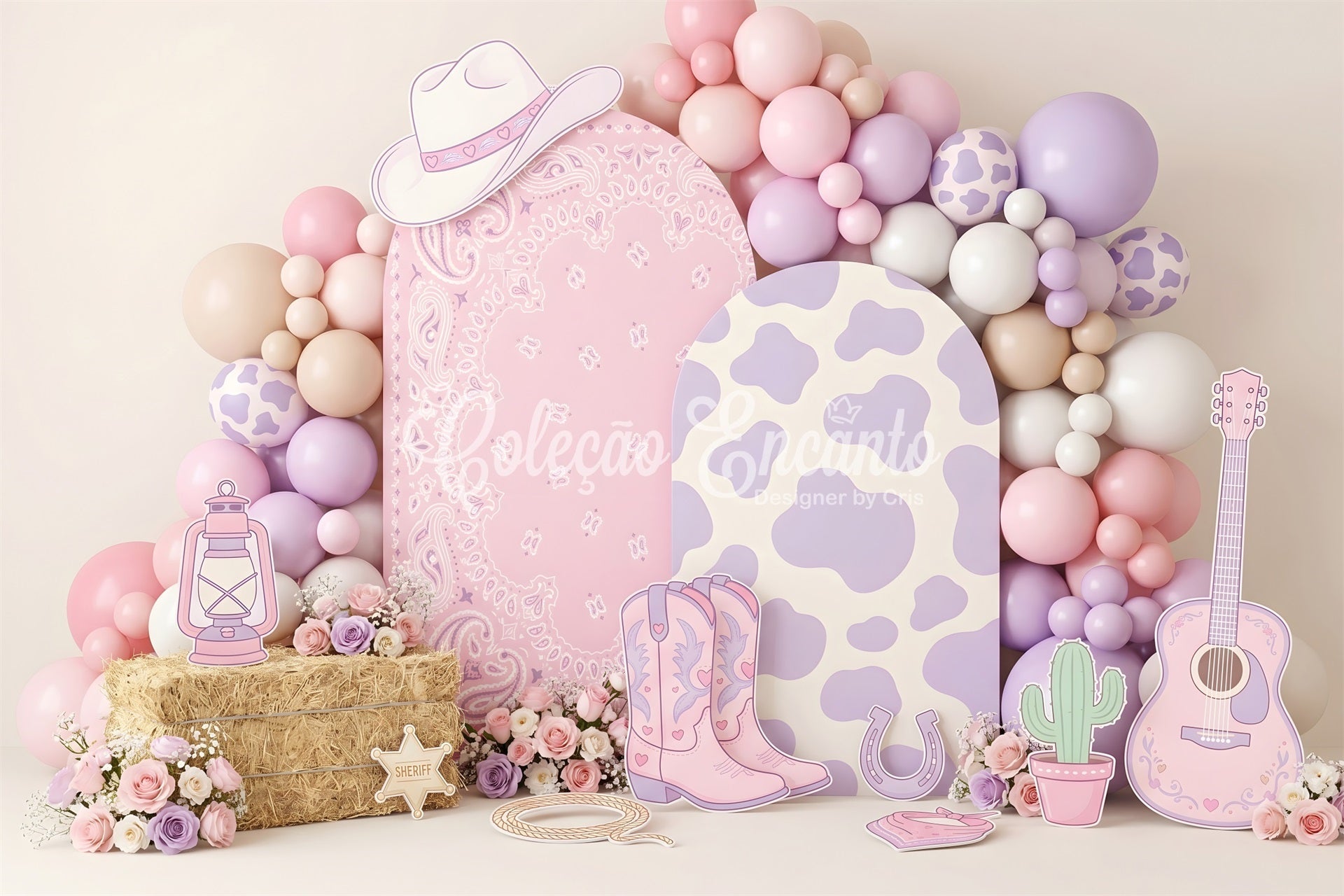 Kids Photography Backdrop Pastel Cowgirl Balloon Western Newborn Photo Backdrop UK CEM65-14