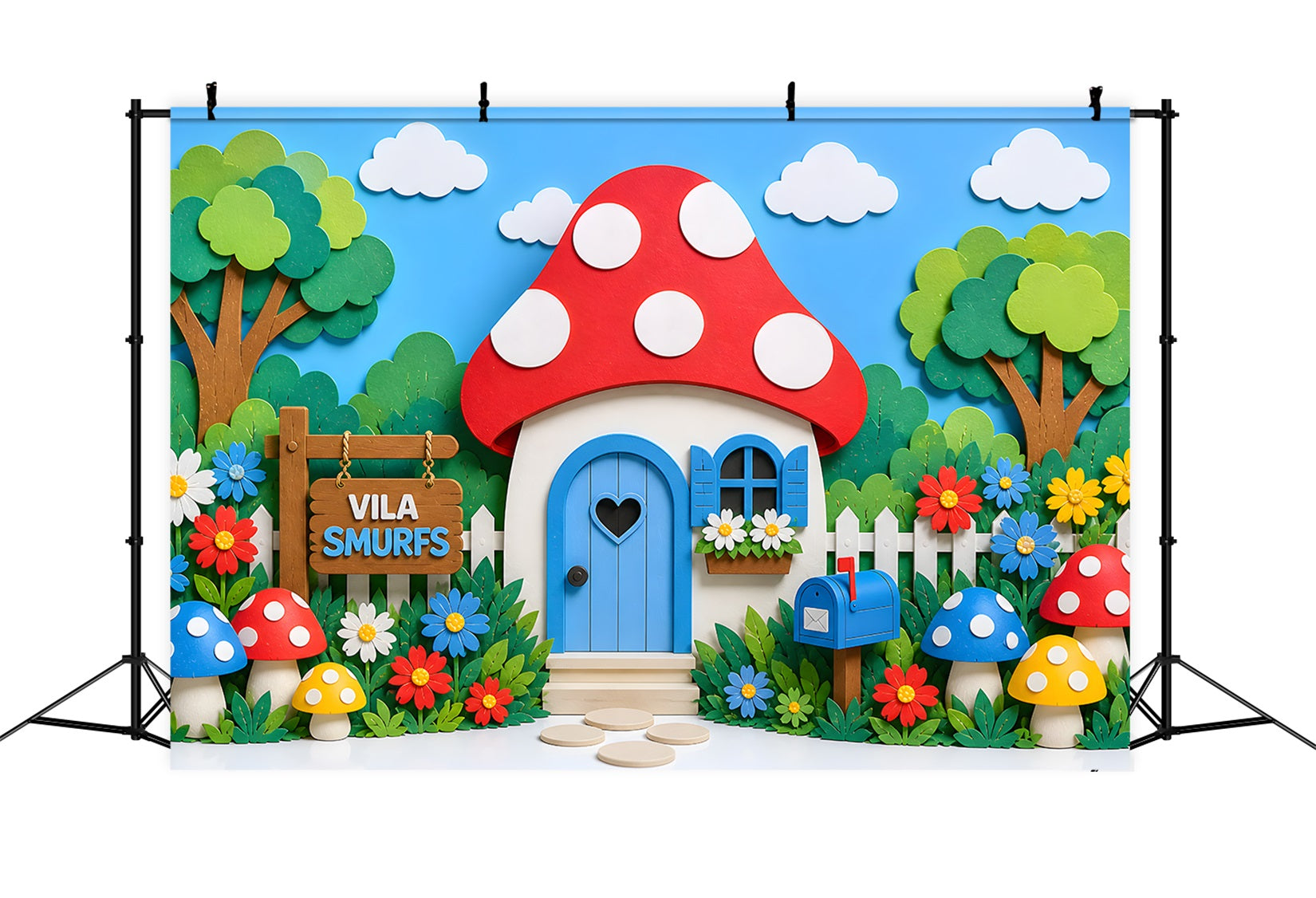 Kids Photoshoot Backdrop Mushroom Cottage Flower Garden Yard Newborn Backdrop Fabric UK CEM65-17