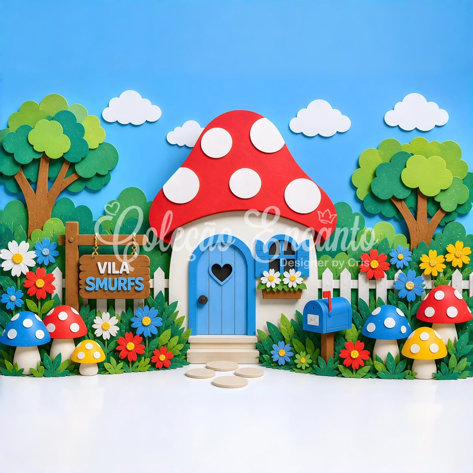 Kids Photoshoot Backdrop Mushroom Cottage Flower Garden Yard Newborn Backdrop Fabric UK CEM65-17